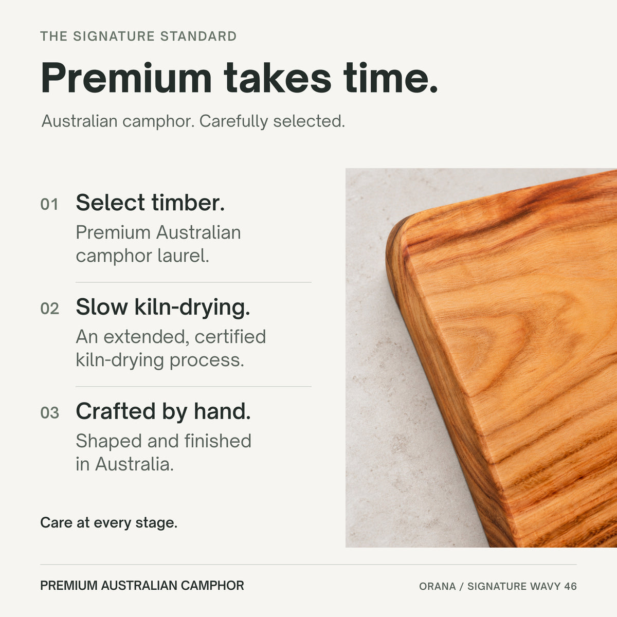 Orana Signature Wavy 46 - Australian Premium Camphor Laurel Single Piece Cutting Board 46cm x 28cm