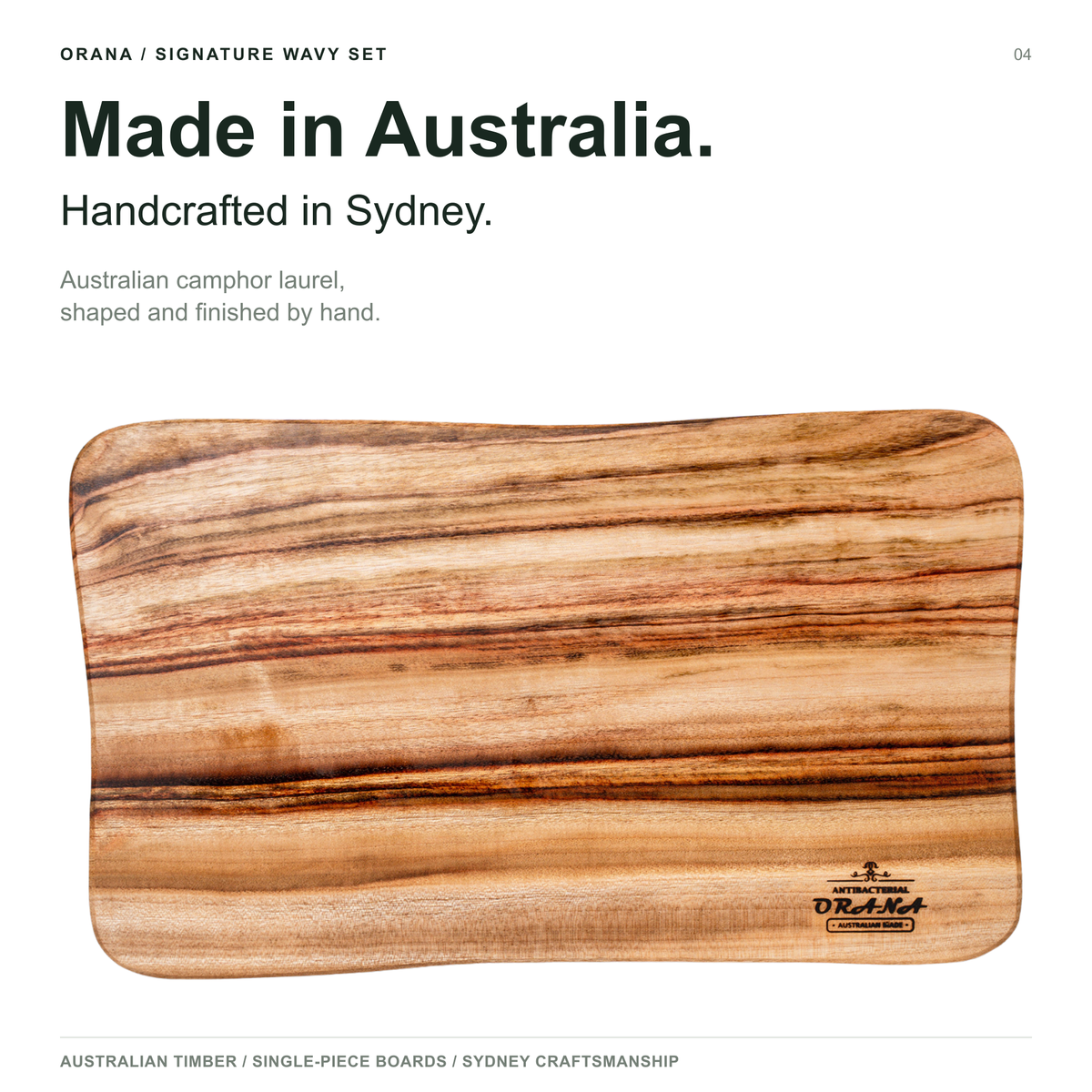Orana Signature Wavy Australian Premium Camphor Laurel Single Piece Cutting Board Set – 2 Boards with Stands & Mineral Oil (40x23cm, 46x28cm)