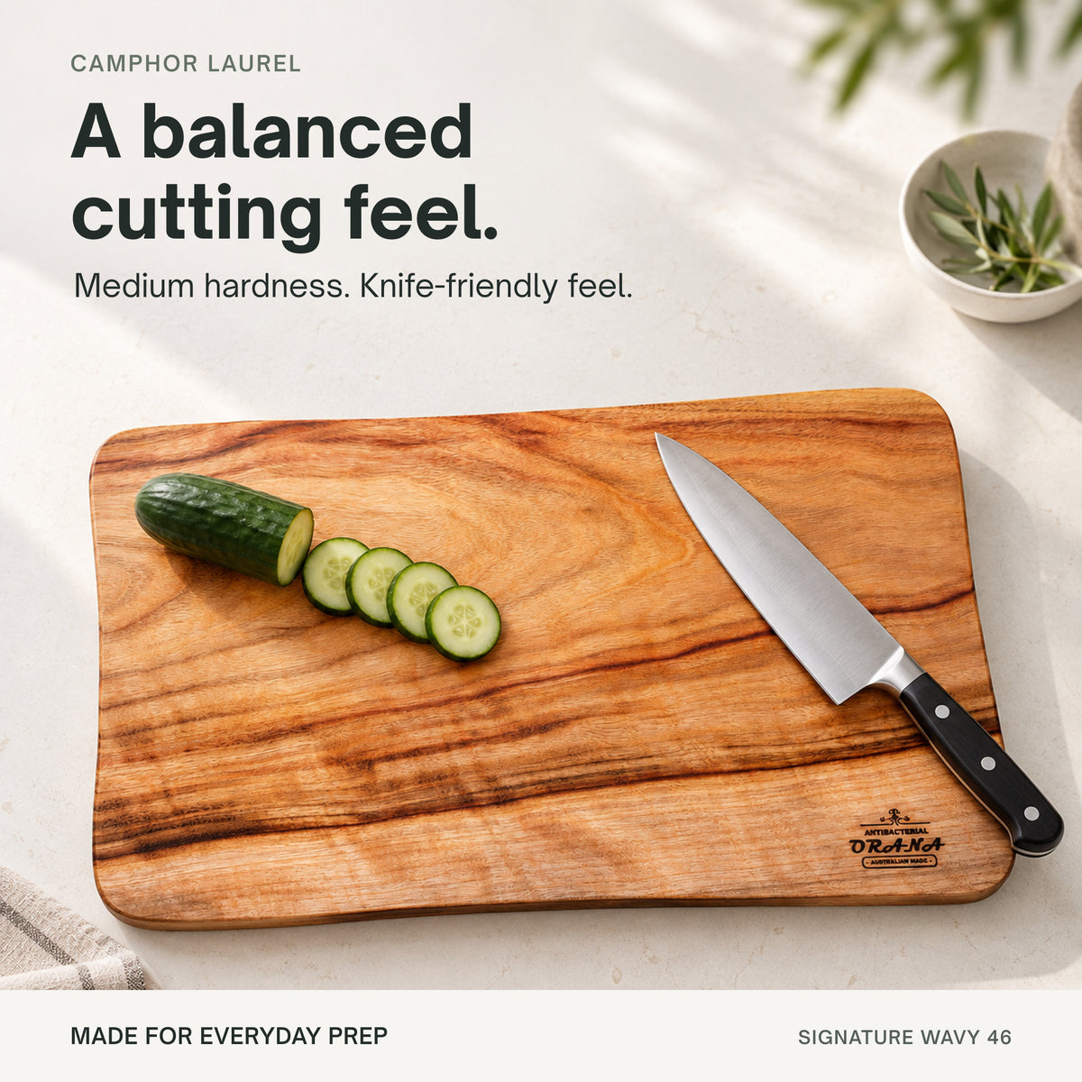 Orana Signature Wavy 46 - Australian Premium Camphor Laurel Single Piece Cutting Board 46cm x 28cm