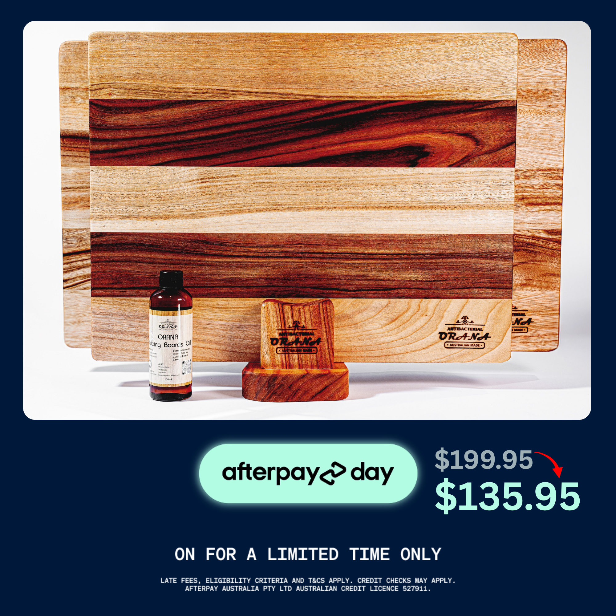 Orana Camphor Laurel 2 Boards Edge Set – 40x31cm + 50x31cm Edge Board with 2 Boards Stand & Mineral Oil