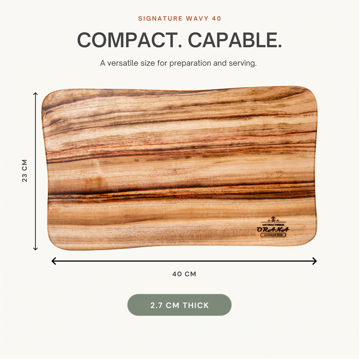 Orana Signature Wavy 40 - Australian Premium Camphor Laurel Single Piece Cutting Board 40 x 23cm