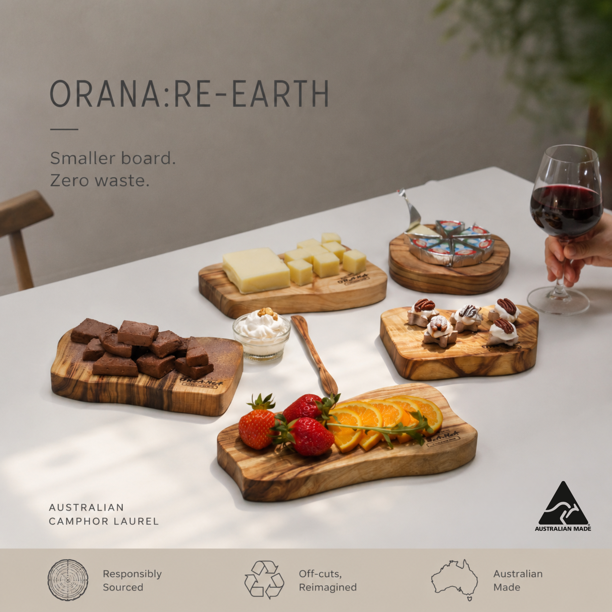 Orana Natural Anti-Bacterial Handmade Australian Camphor Laurel Irregular Cheese Board – Eco-Friendly Serving Board, Approx. 20–23 x 10–14 x 2.7cm