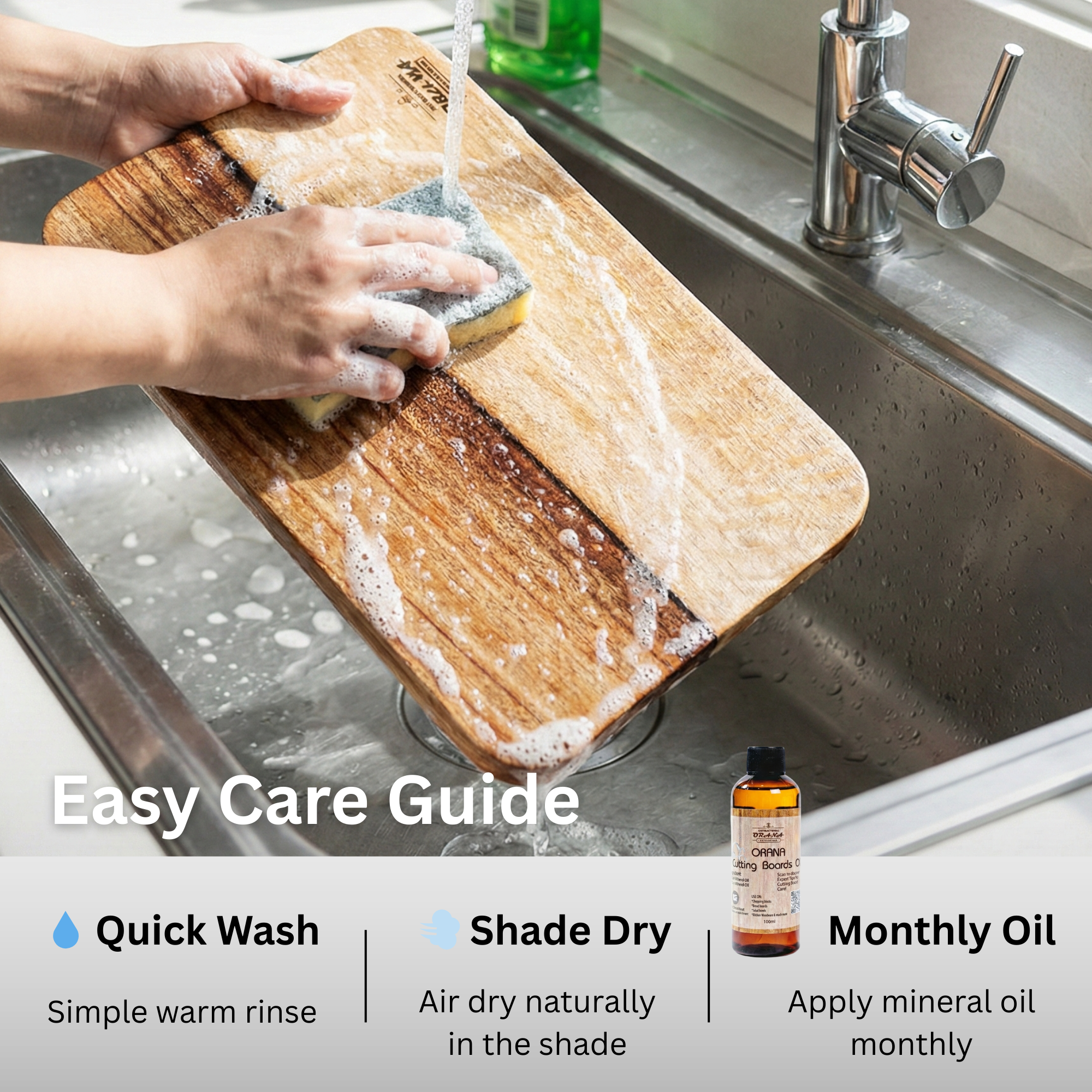 Orana Wavy Single Piece Cutting Board 46cm x 28cm