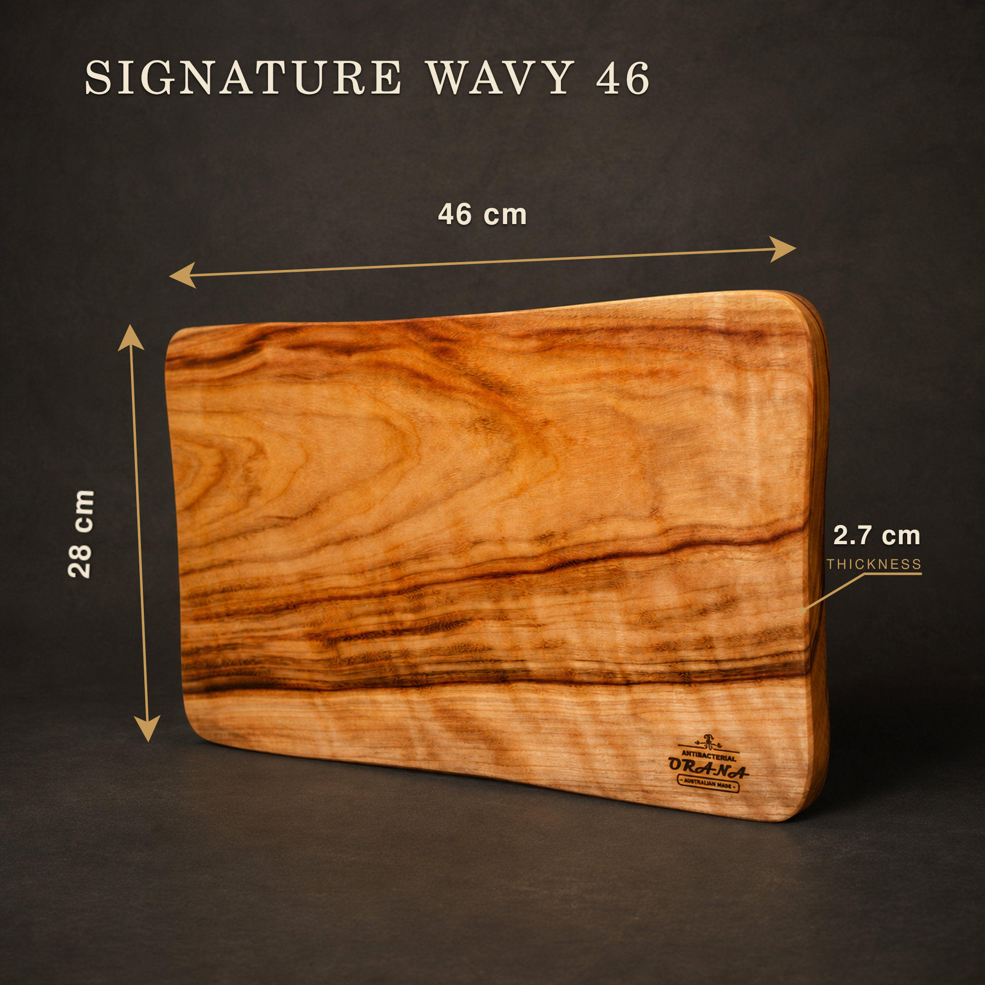 Orana Signature Wavy 46 - Australian Premium Camphor Laurel Single Piece Cutting Board 46cm x 28cm