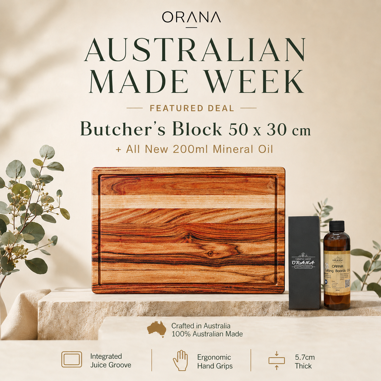 Large Butchers Block 50 x 30cm + 200ml Mineral Oil