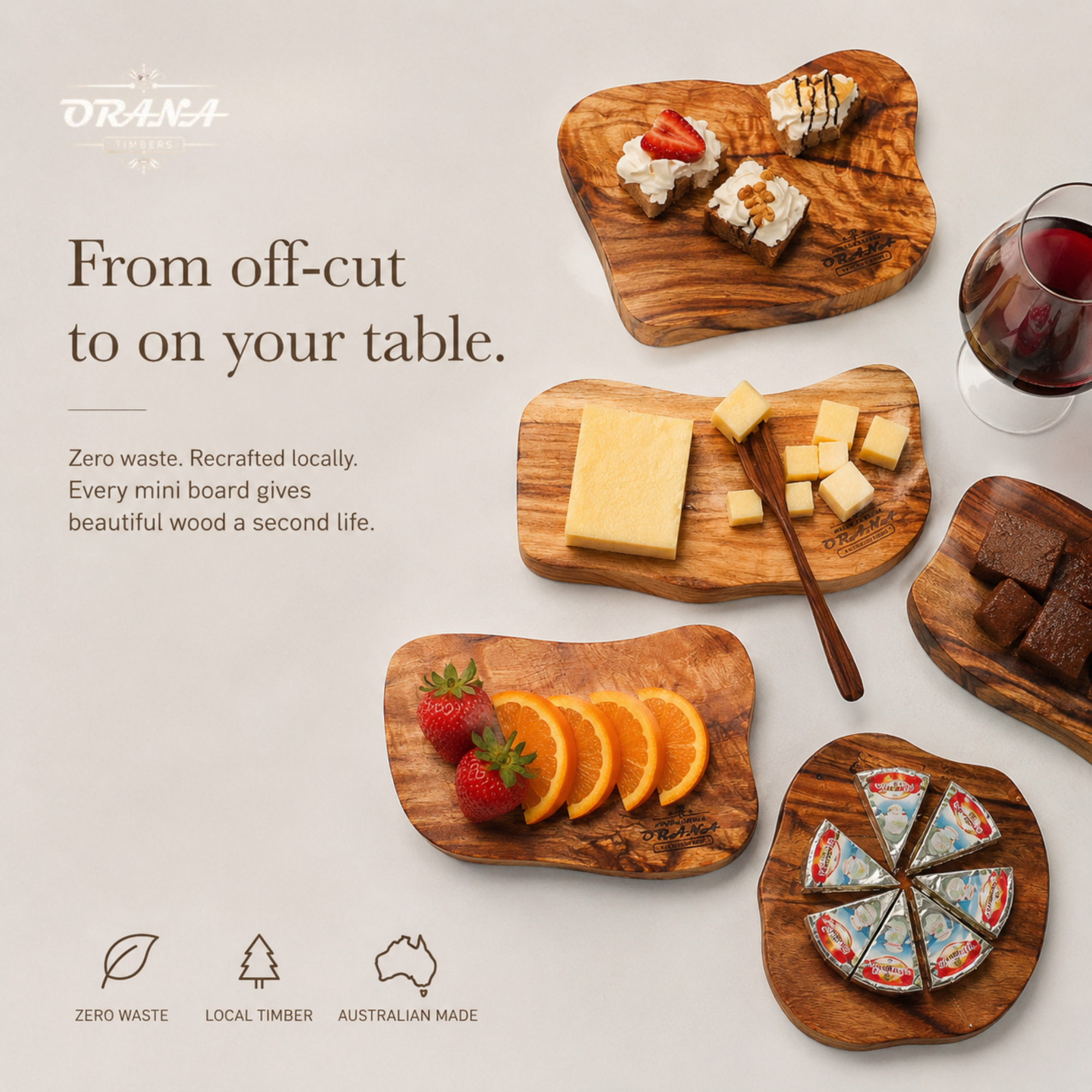 Orana Natural Anti-Bacterial Handmade Australian Camphor Laurel Irregular Cheese Board – Eco-Friendly Serving Board, Approx. 20–23 x 10–14 x 2.7cm