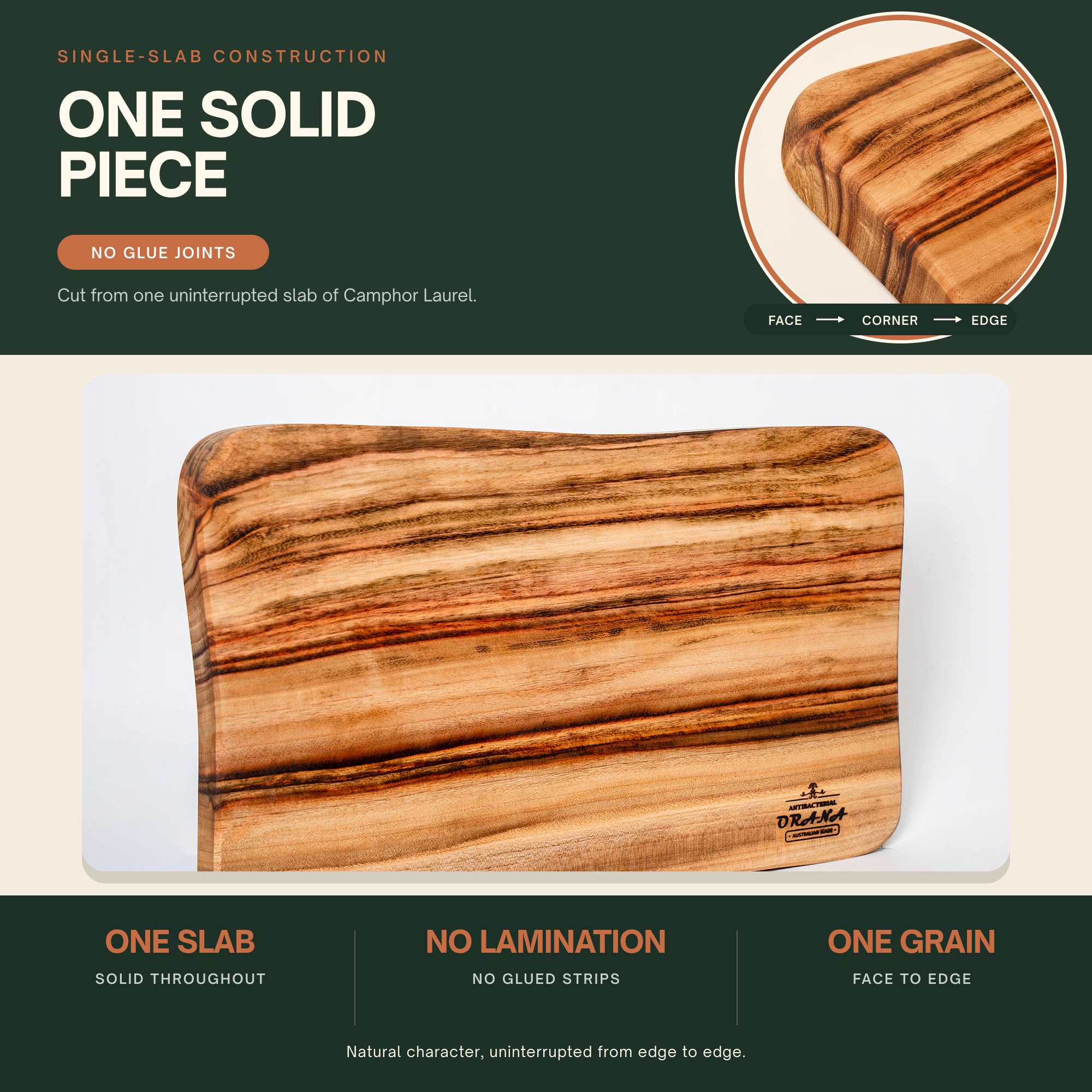 Orana Signature Wavy 40 - Australian Premium Camphor Laurel Single Piece Cutting Board 40 x 23cm