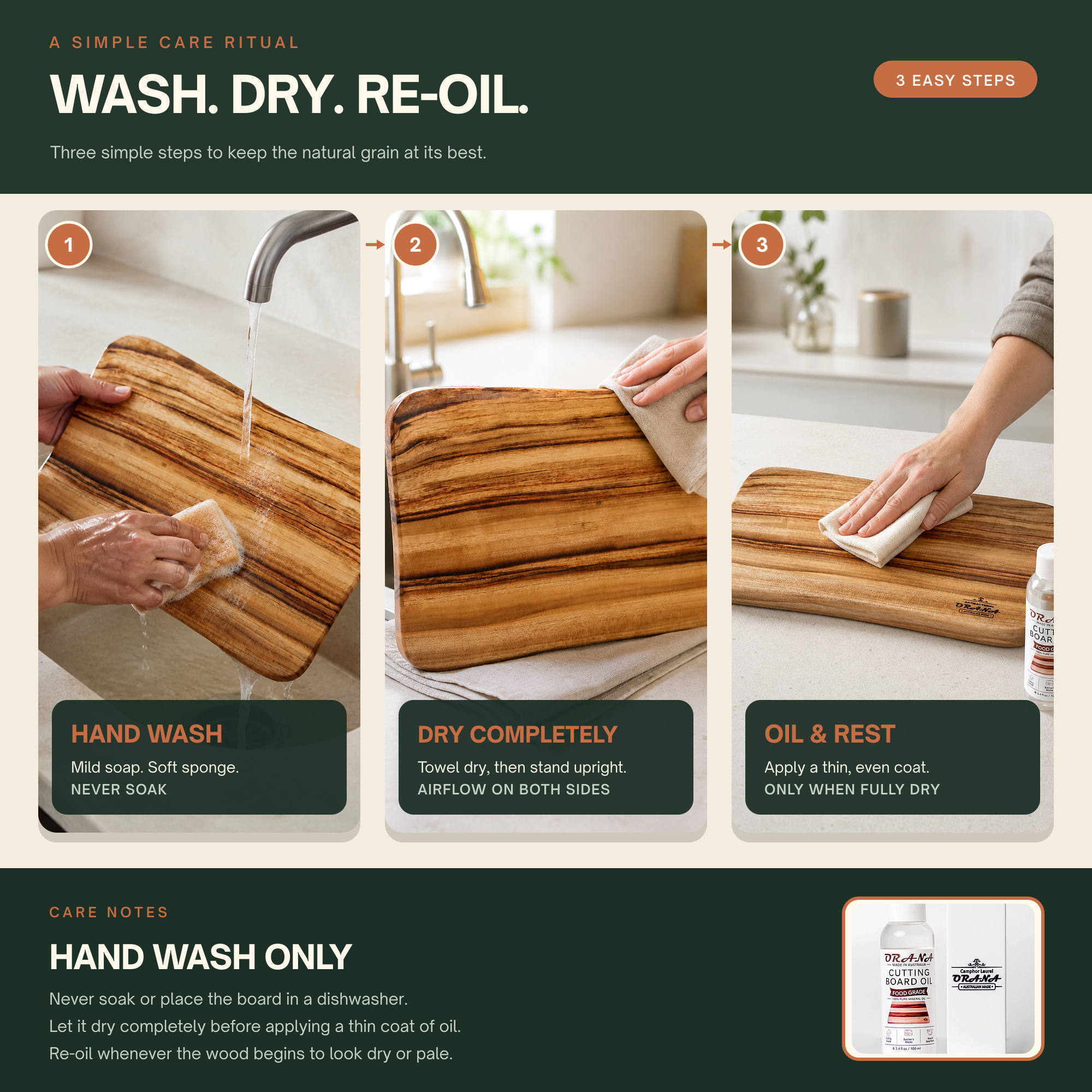 Orana Signature Wavy 40 - Australian Premium Camphor Laurel Single Piece Cutting Board 40 x 23cm