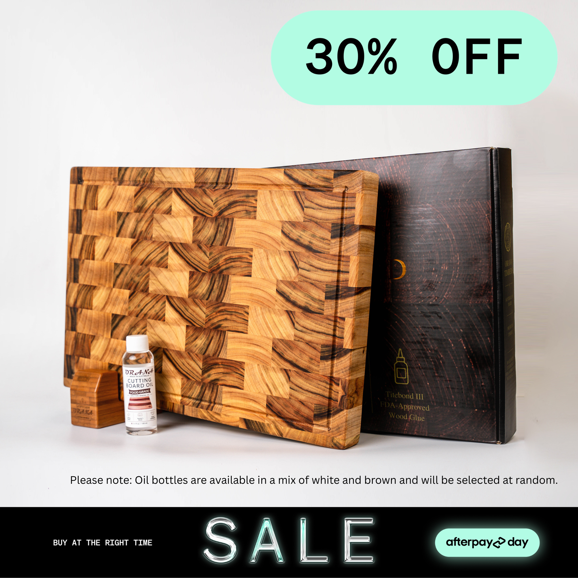 ORANA Signature End Grain L Gift Set – Australian Premium Camphor Laurel Cutting Board 44 × 30 cm with Stand, 100ml Mineral Oil & Gift Box