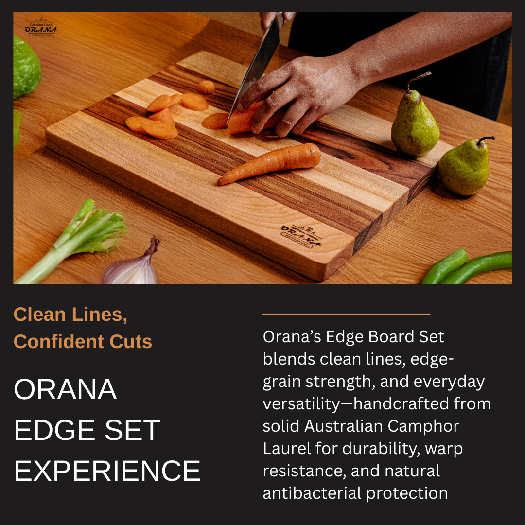 Orana Camphor Laurel 2 Boards Edge Set – 40x31cm + 50x31cm Edge Board with 2 Boards Stand & Mineral Oil