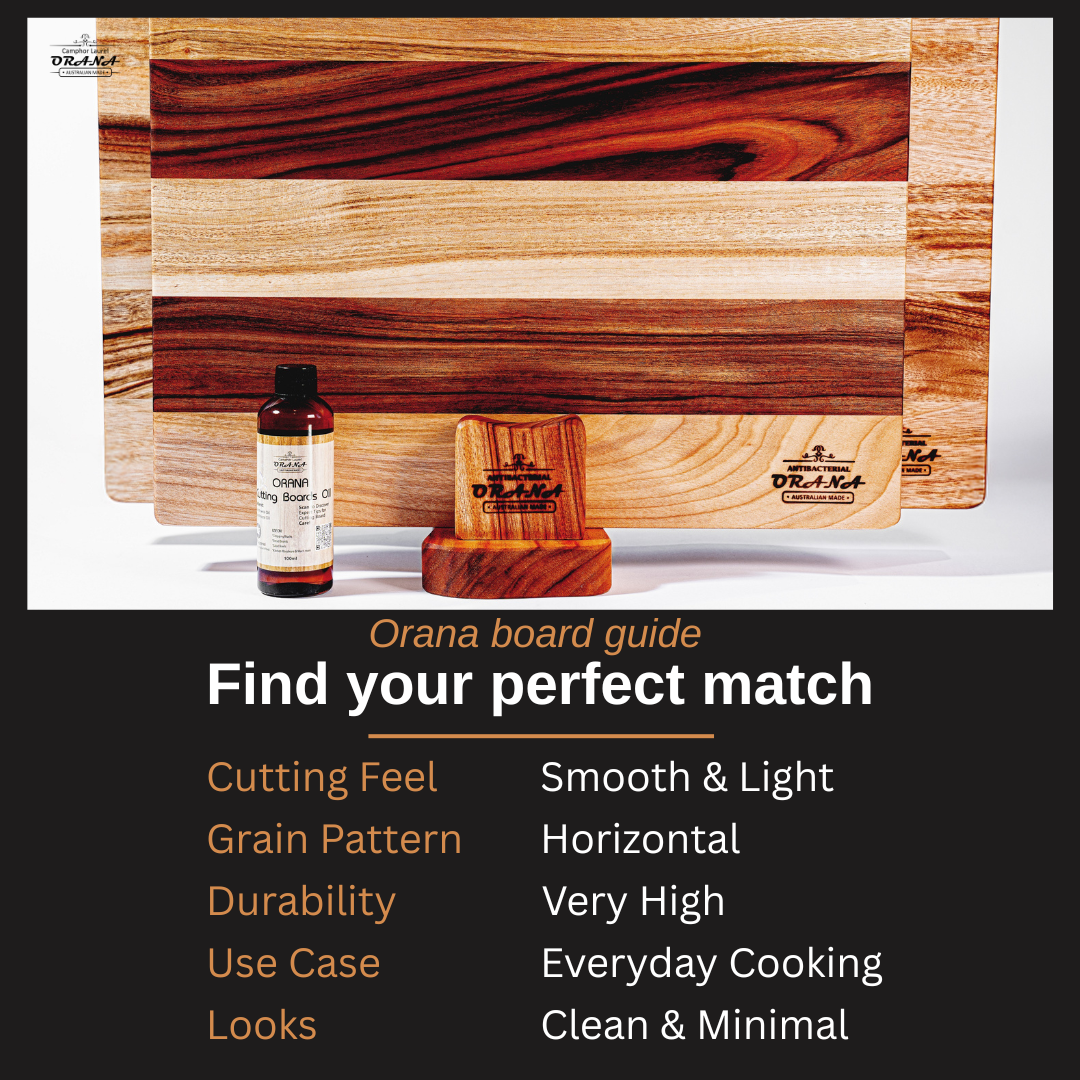 Orana Camphor Laurel 2 Boards Edge Set – 40x31cm + 50x31cm Edge Board with 2 Boards Stand & Mineral Oil