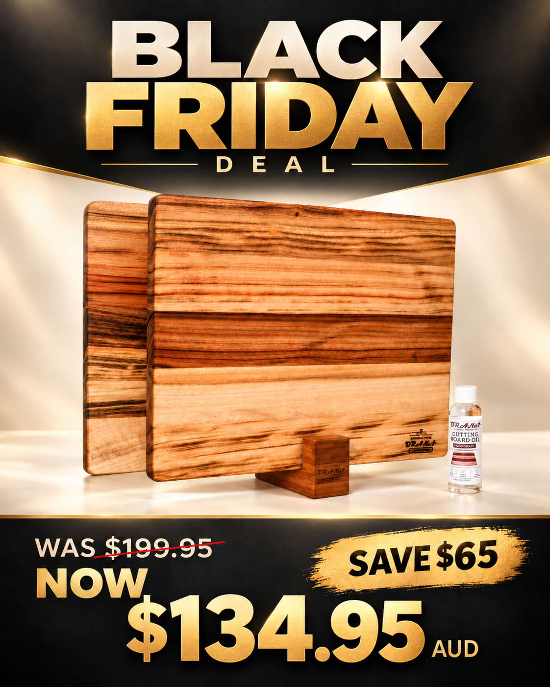 Orana Signature Edge Grain Australian Premium Camphor Laurel Cutting Board Set – 40x31cm + 50x31cm Edge Board with 2 Boards Stand & Mineral Oil