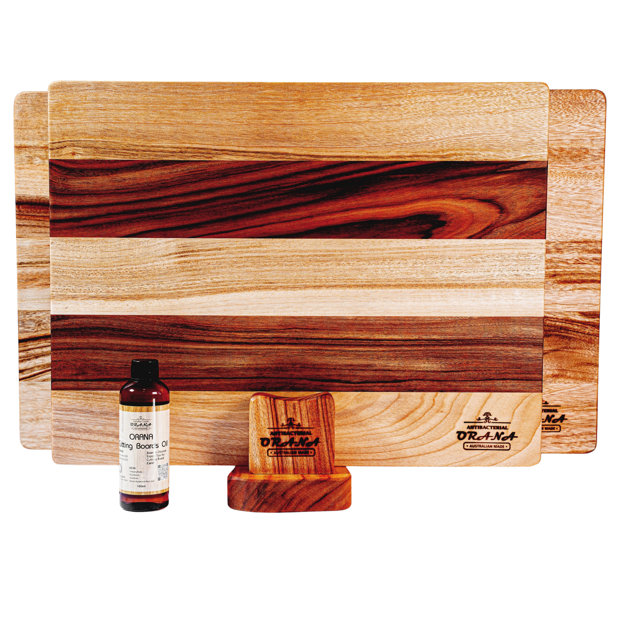 Orana Camphor Laurel 2 Boards Edge Set – 40x31cm + 50x31cm Edge Board with 2 Boards Stand & Mineral Oil