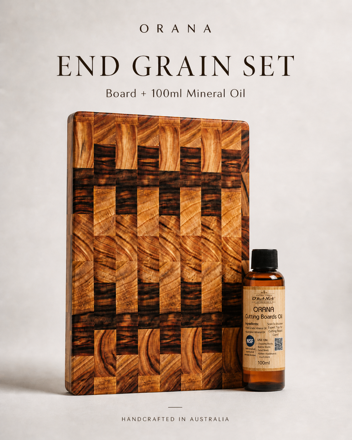 Camphor Laurel Orana End Grain Board – 38 x 25cm + 100ml mineral oil