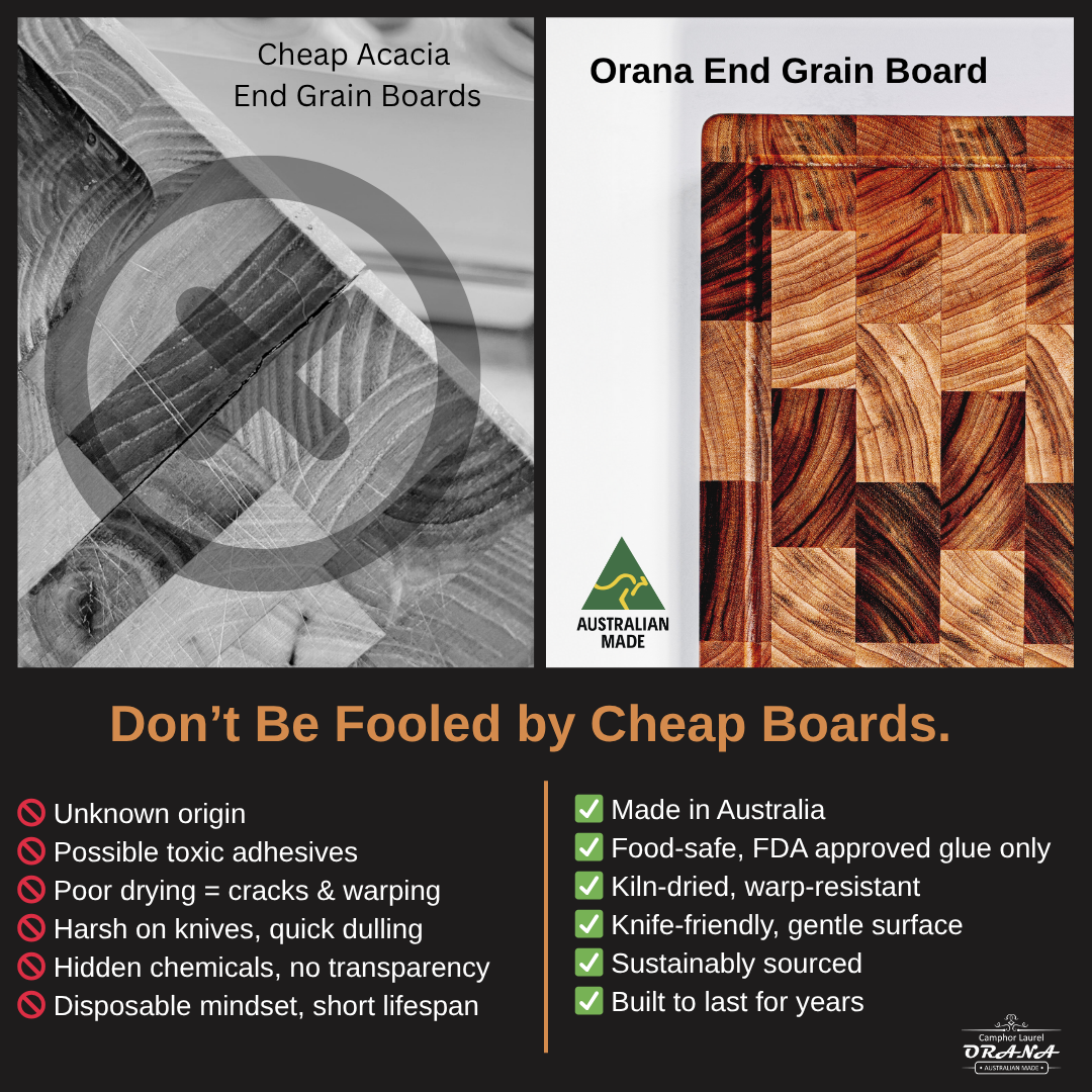 Camphor Laurel Orana End Grain Board – 38 x 25cm + 100ml mineral oil