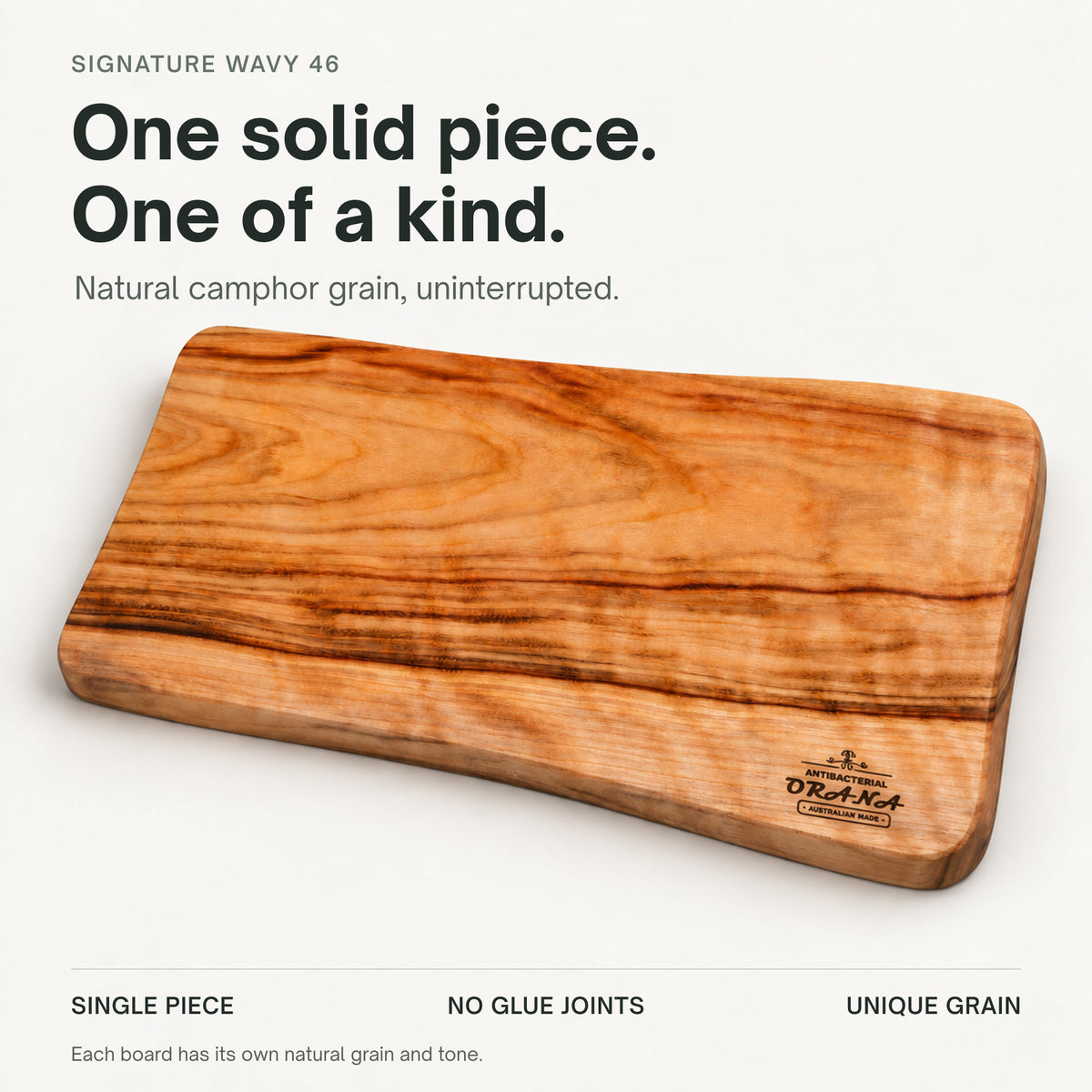 Orana Signature Wavy 46 - Australian Premium Camphor Laurel Single Piece Cutting Board 46cm x 28cm