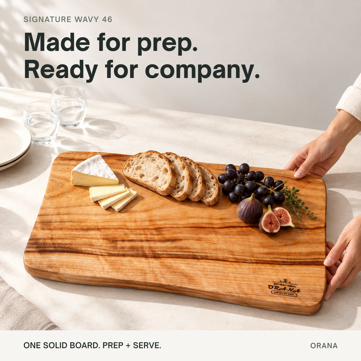Orana Signature Wavy 46 - Australian Premium Camphor Laurel Single Piece Cutting Board 46cm x 28cm