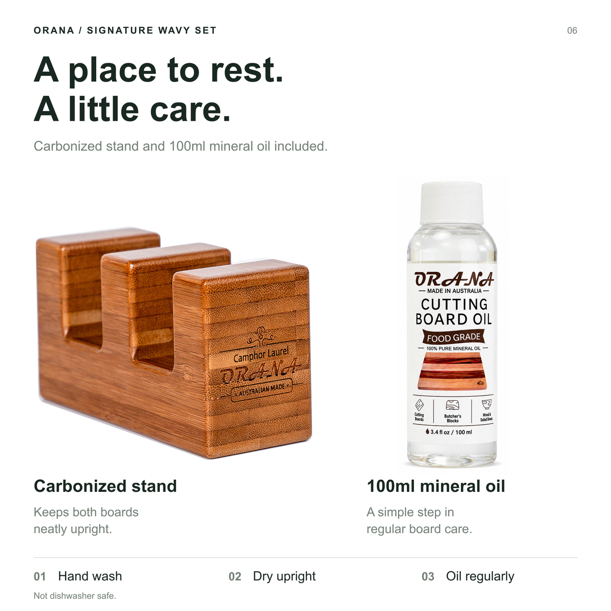 Orana Signature Wavy Australian Premium Camphor Laurel Single Piece Cutting Board Set – 2 Boards with Stands & Mineral Oil (40x23cm, 46x28cm)