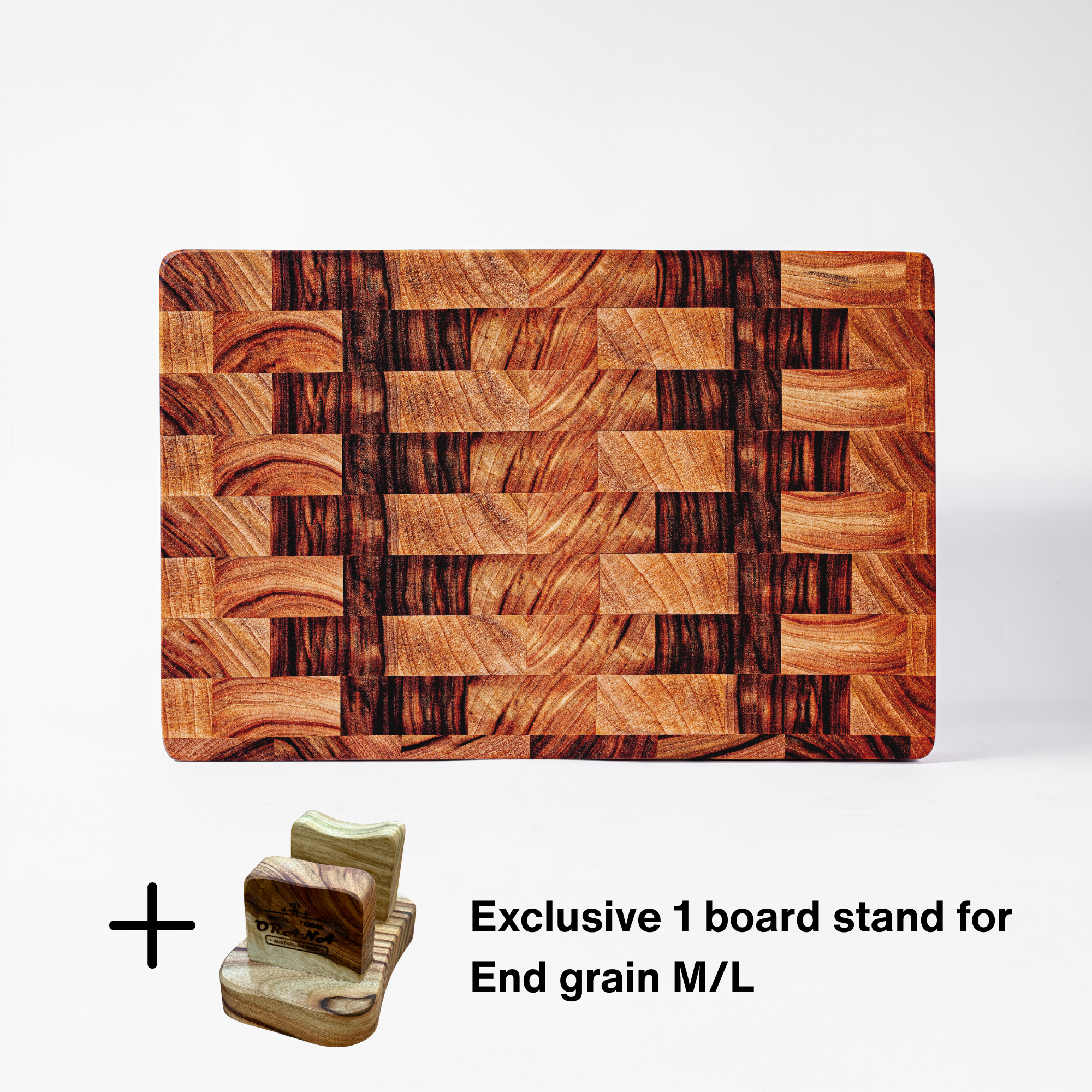 [Black Friday] Camphor Laurel Orana End Grain Board – 38 x 25cm + 1 board stand