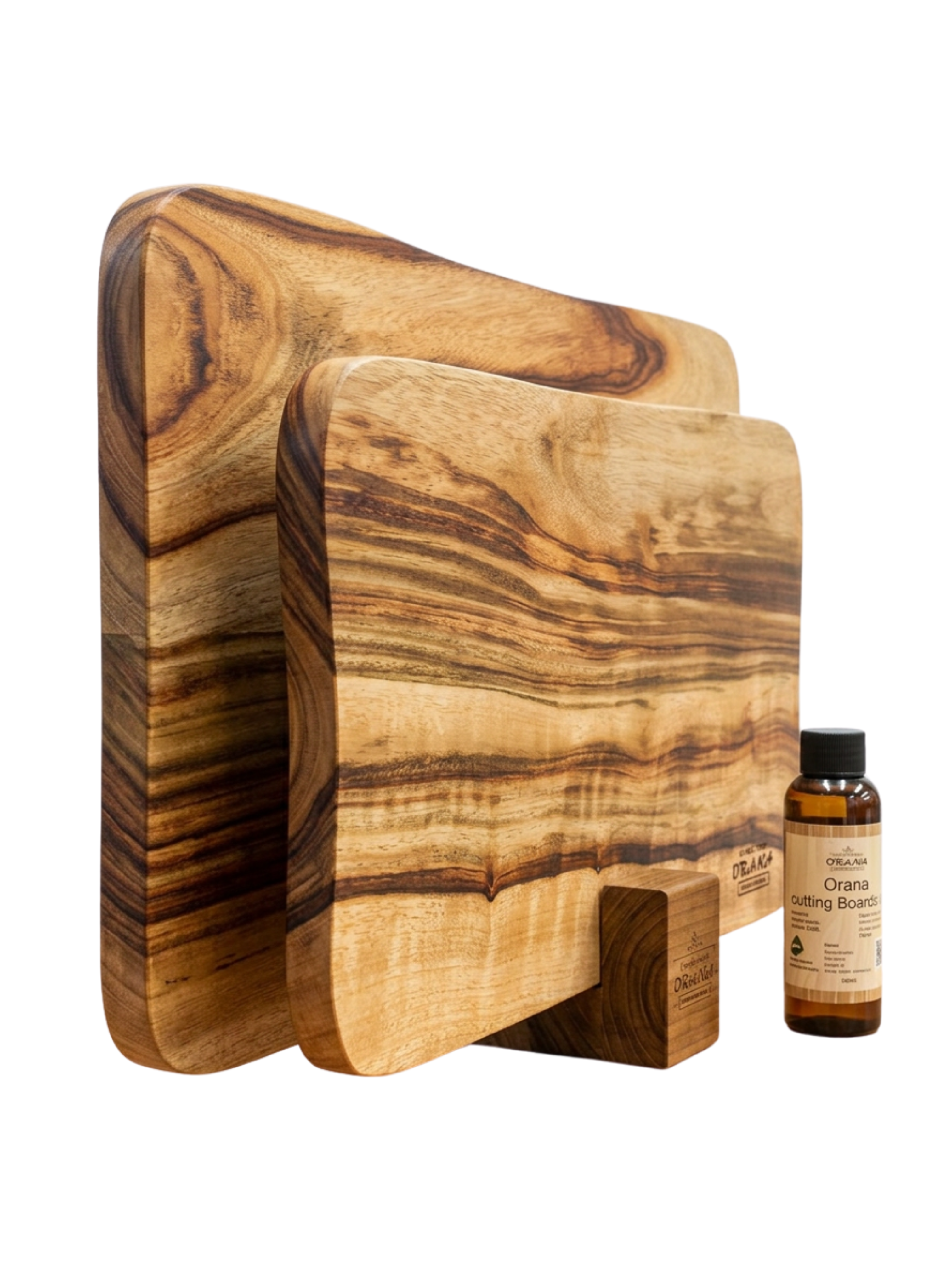[Now Ships with Updated Stand] Orana Wavy Camphor Laurel Single Piece Cutting Board Set – 2 Boards with Stands & Mineral Oil (40x23cm, 46x28cm)