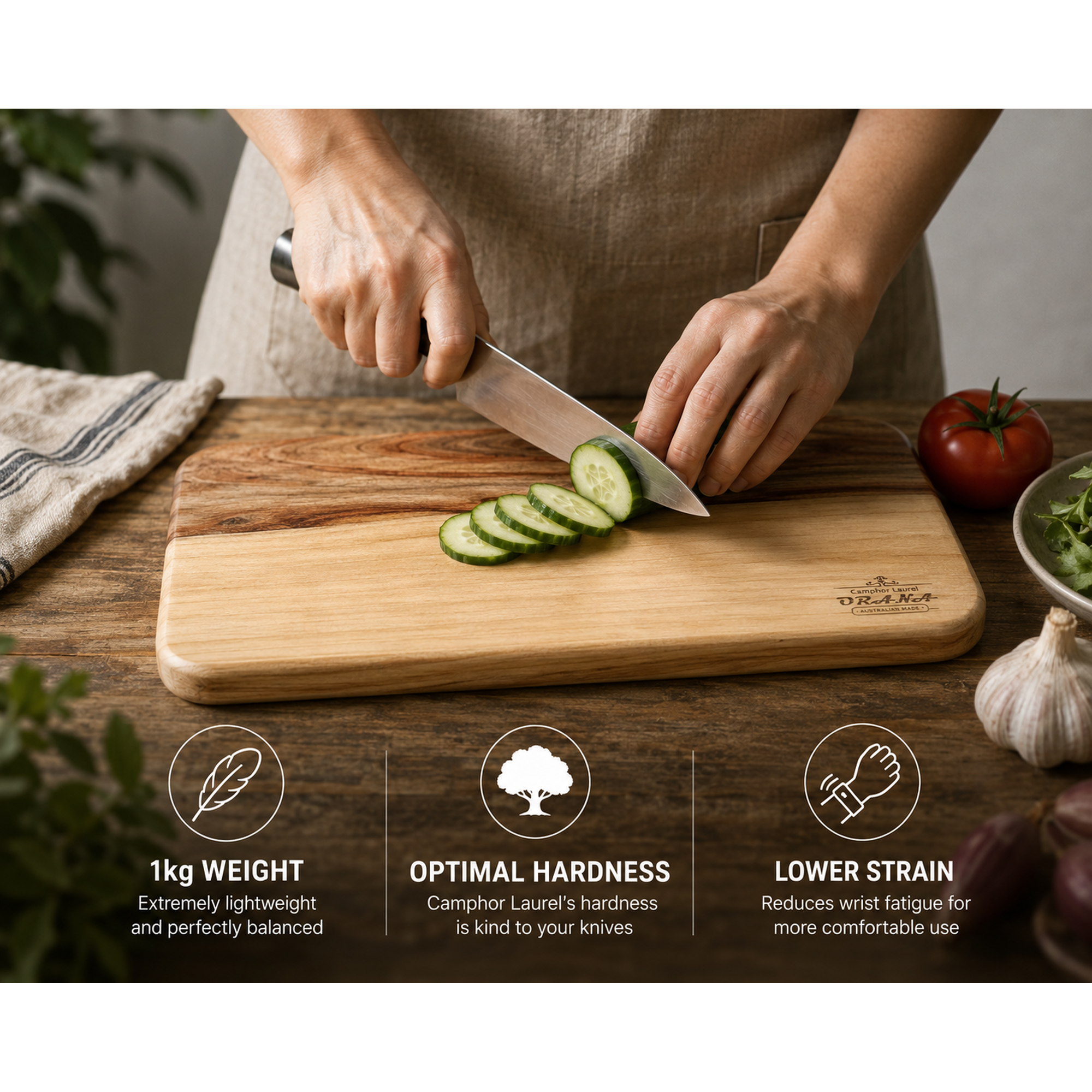 ORANA Everyday Wavy 38 – Camphor Laurel Cutting Board 38 × 21 cm