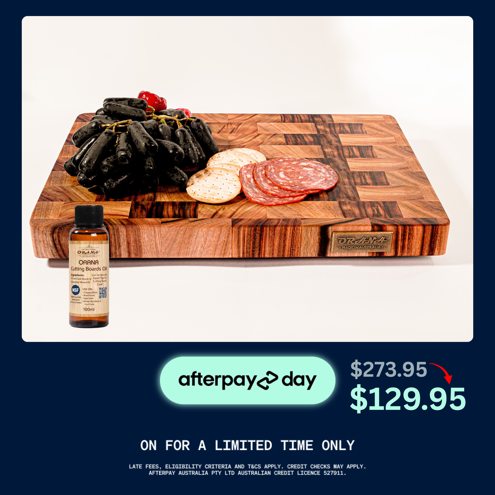 Camphor Laurel Orana End Grain Board – 38 x 25cm + 100ml mineral oil