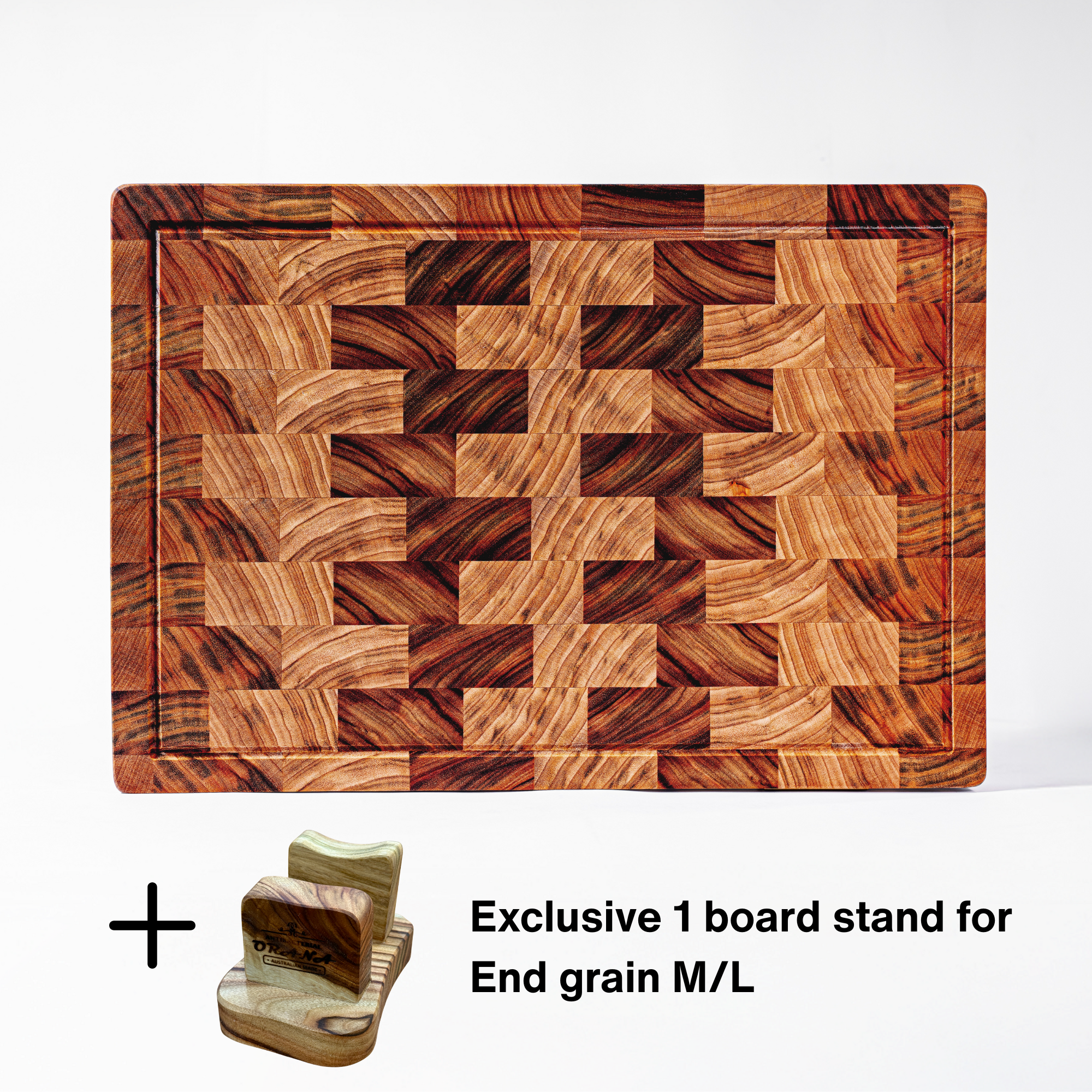 [Black Friday] Camphor Laurel Orana End Grain Board – 44 x 30cm + 1 board stand