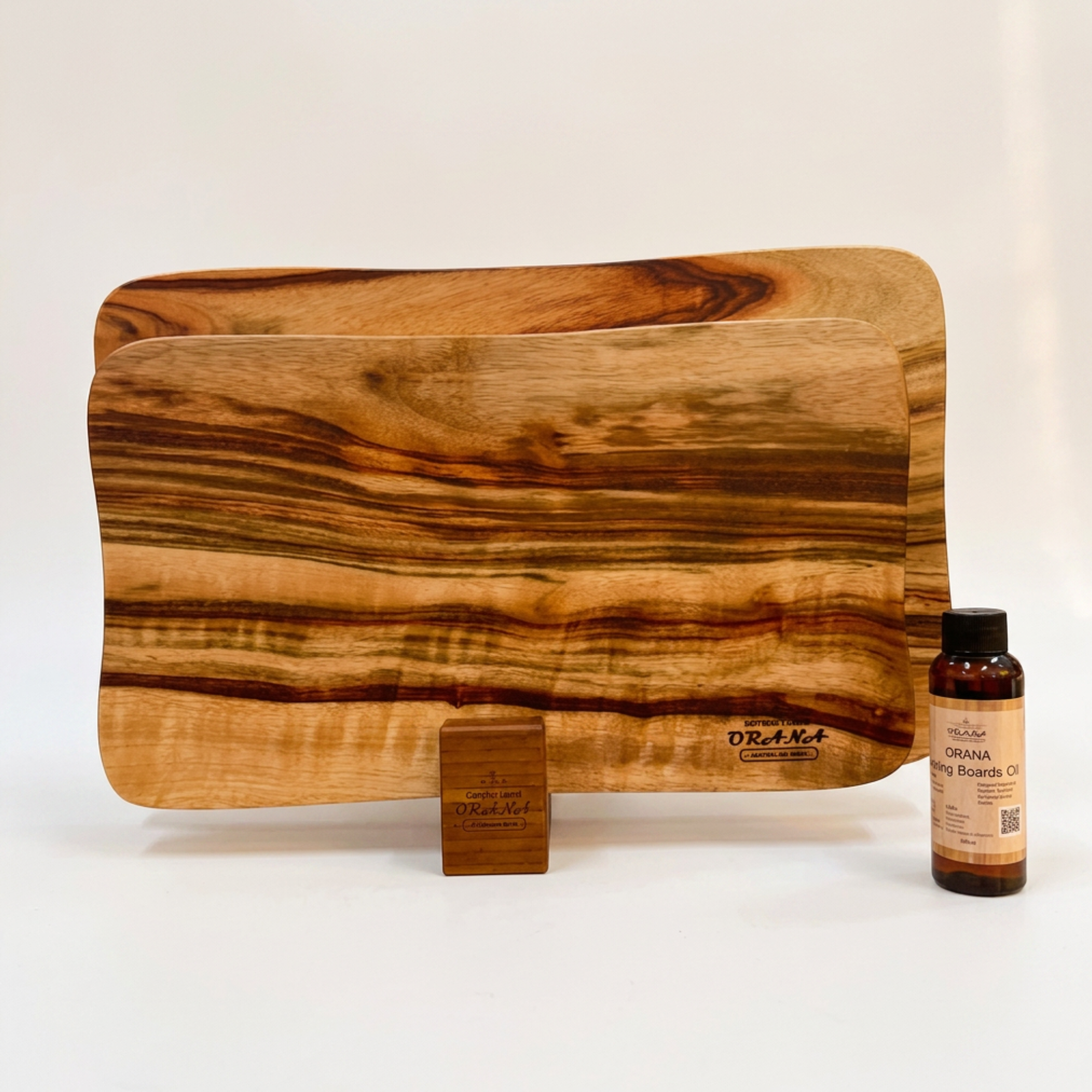 [Now Ships with Updated Stand] Orana Wavy Camphor Laurel Single Piece Cutting Board Set – 2 Boards with Stands & Mineral Oil (40x23cm, 46x28cm)
