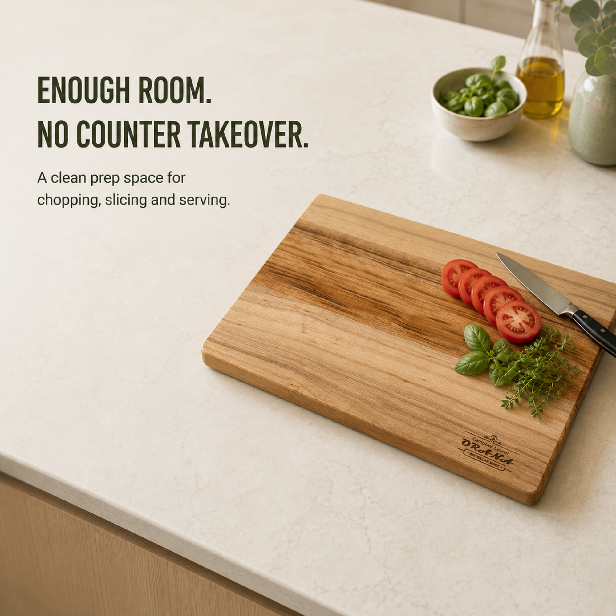 Orana Everyday Edge 40 – Camphor Laurel Cutting Board 40 × 28cm