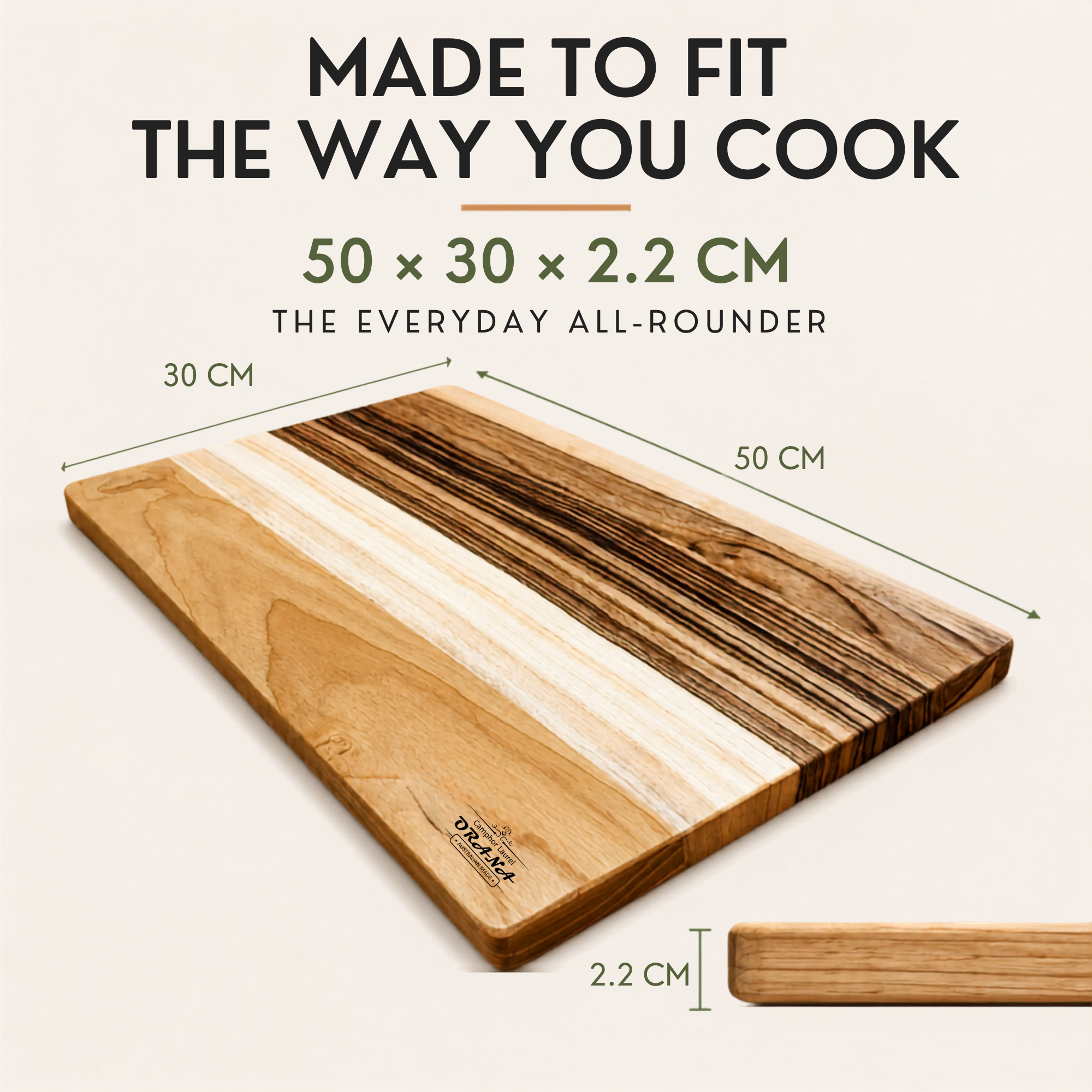 Orana Everyday Edge 50 – Camphor Laurel Cutting Board 50 × 30cm