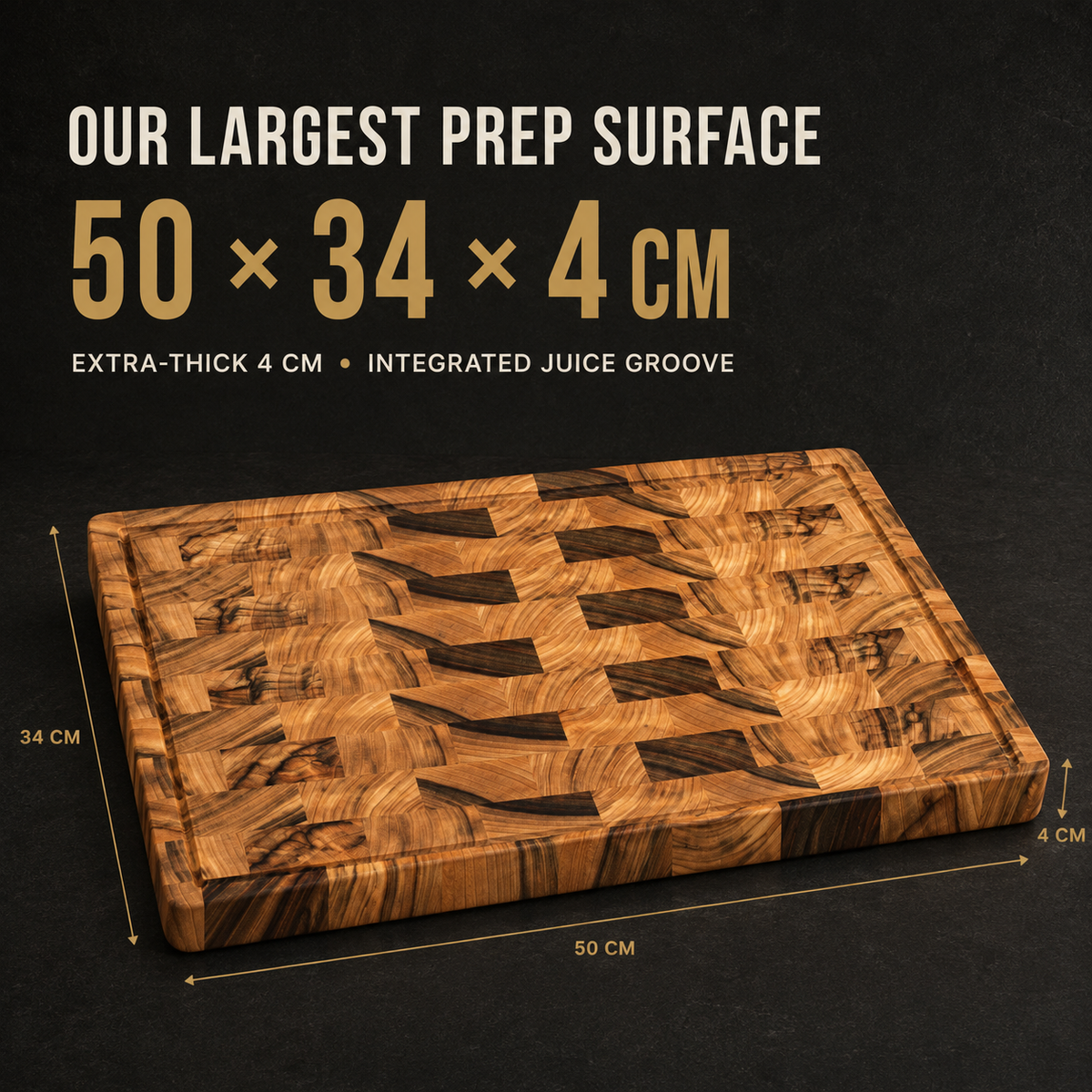 ORANA Signature End Grain XL Gift Set – Australian Premium Camphor Laurel Cutting Board 50 × 34 cm with XL Stand, 100ml Mineral Oil & Gift Box