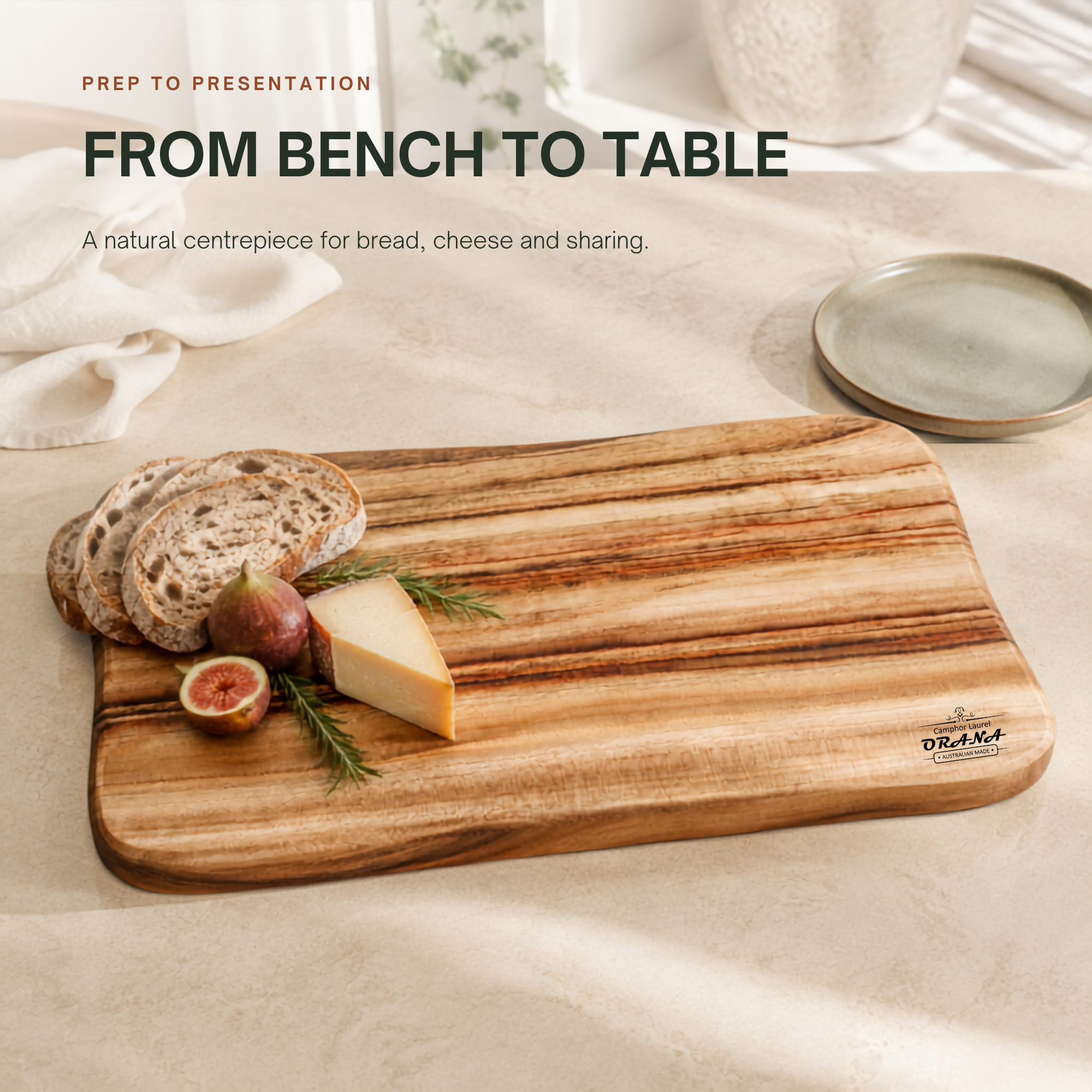 Orana Signature Wavy 40 - Australian Premium Camphor Laurel Single Piece Cutting Board 40 x 23cm