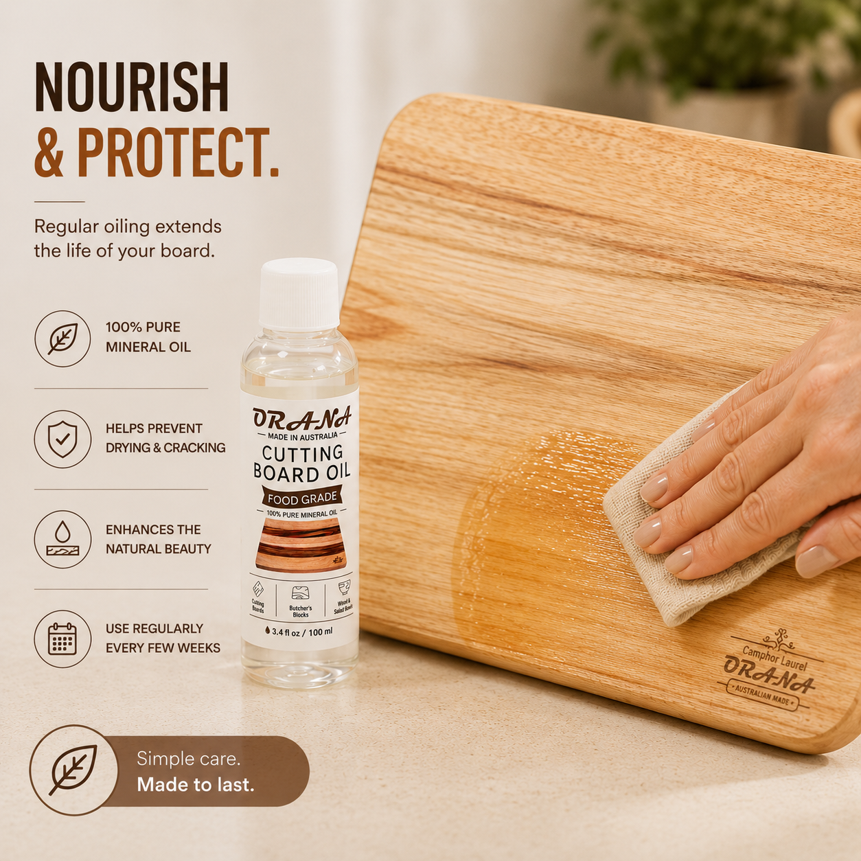 ORANA Everyday Wavy 38 – Camphor Laurel Cutting Board 38 × 21 cm