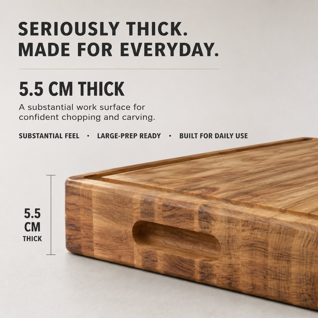 ORANA Everyday Butchers Block 50 – Heavy Duty Camphor Laurel Cutting Board 50 × 30 × 5.5 cm