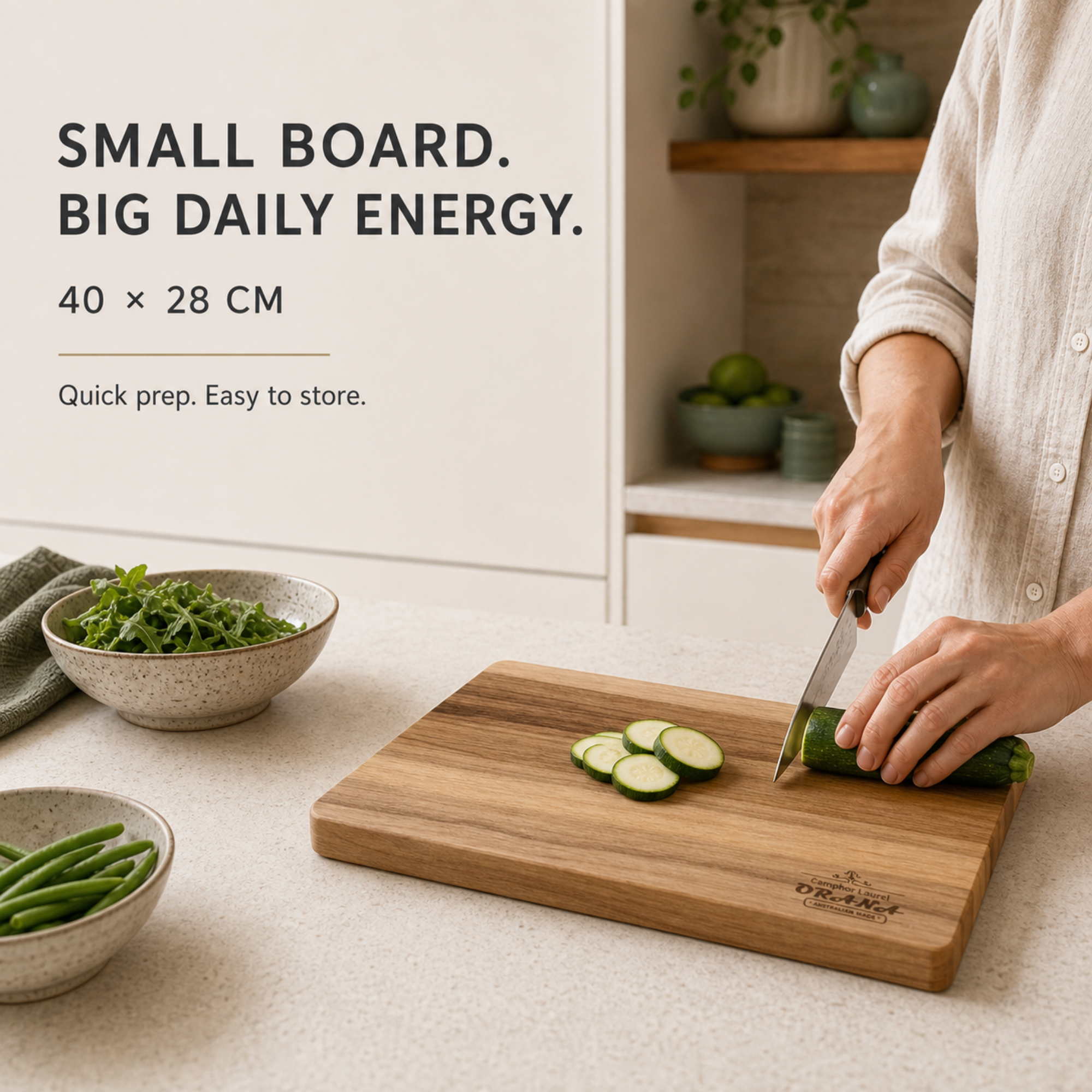 Orana Everyday Edge 40 – Camphor Laurel Cutting Board 40 × 28cm