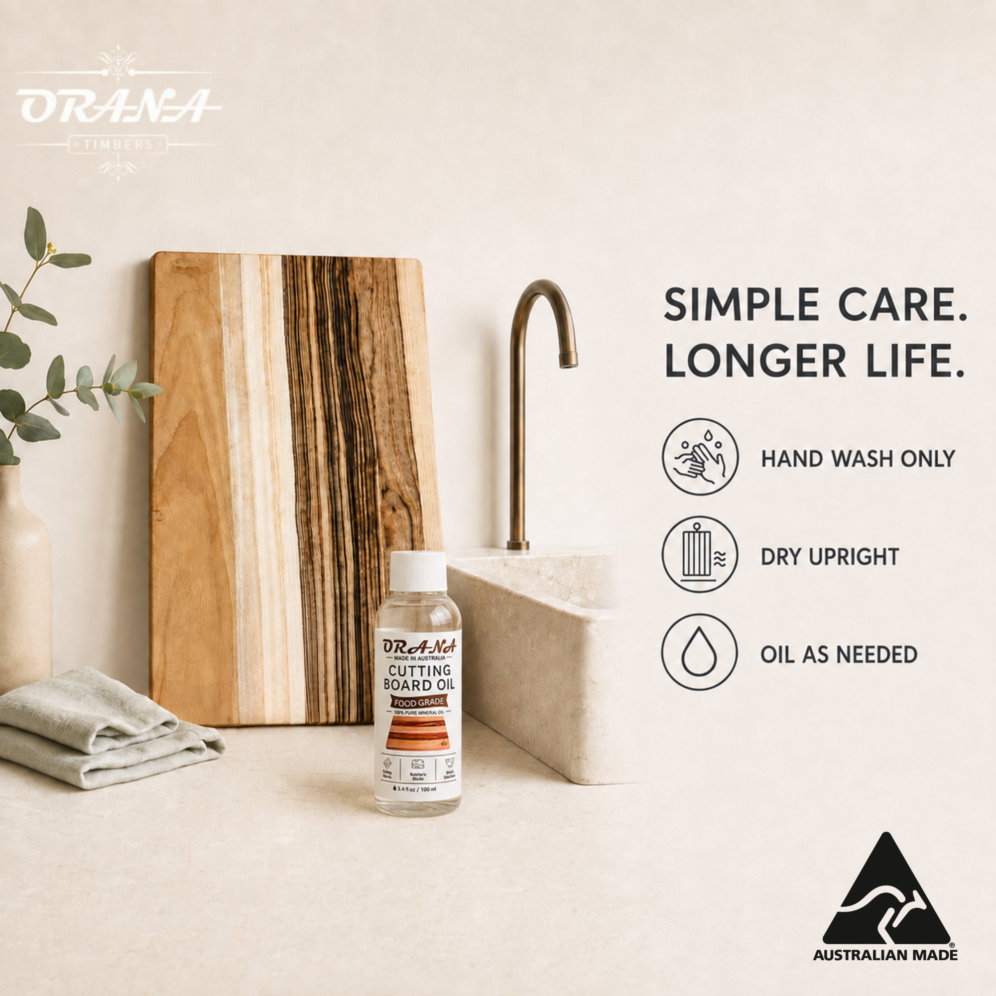 Orana Everyday Edge 50 – Camphor Laurel Cutting Board 50 × 30cm