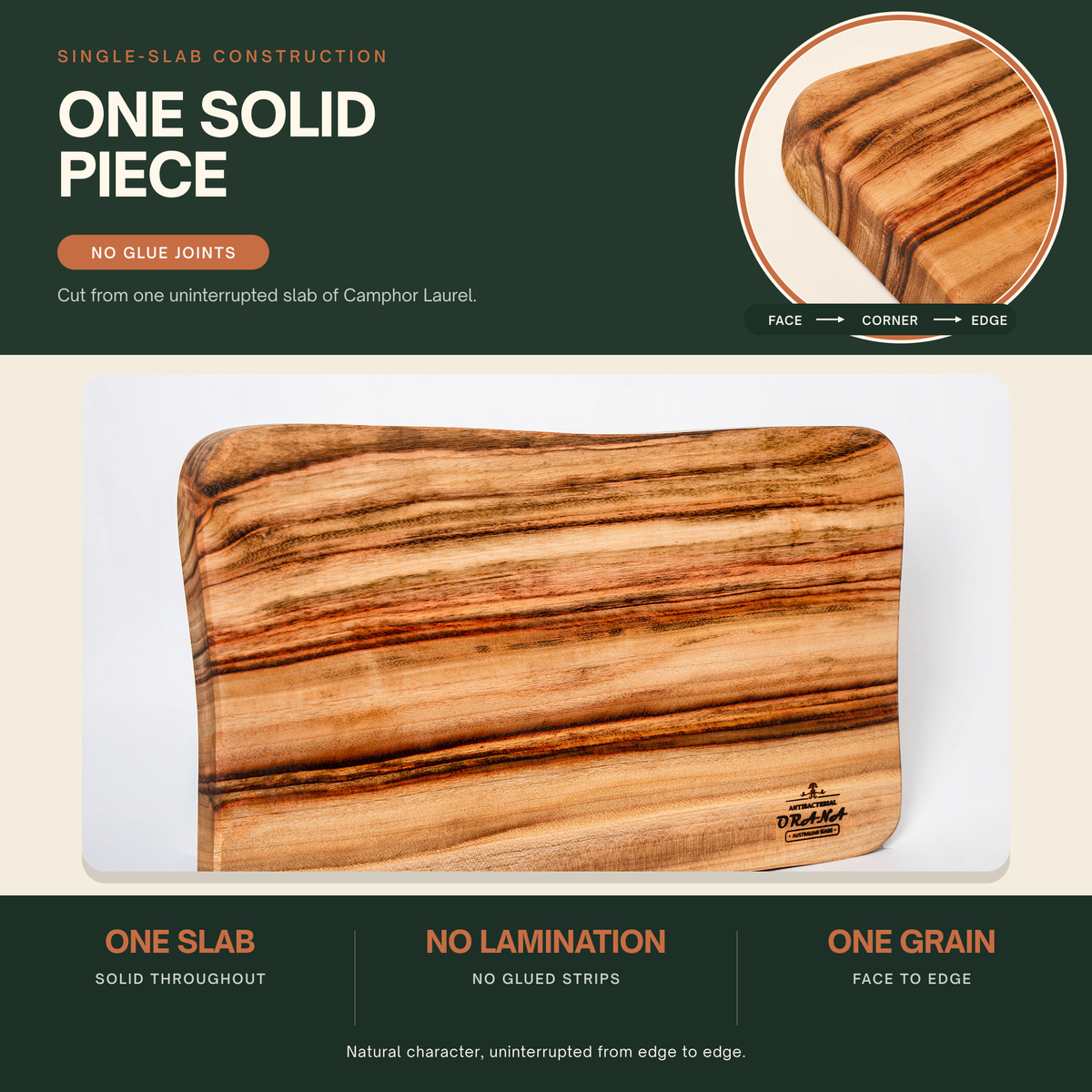 Orana Signature Wavy 40 - Australian Premium Camphor Laurel Single Piece Cutting Board 40 x 23cm