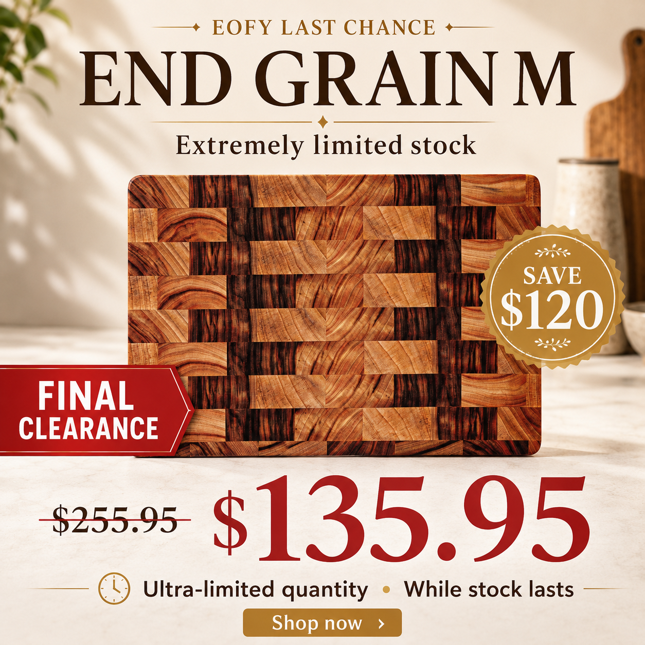 [EOFY] Camphor Laurel Orana End Grain Board – 38 x 25cm