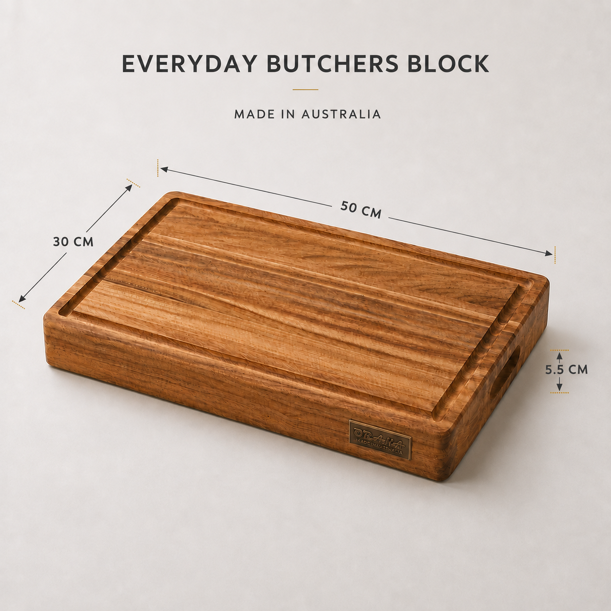 ORANA Everyday Butchers Block 50 – Heavy Duty Camphor Laurel Cutting Board 50 × 30 × 5.5 cm