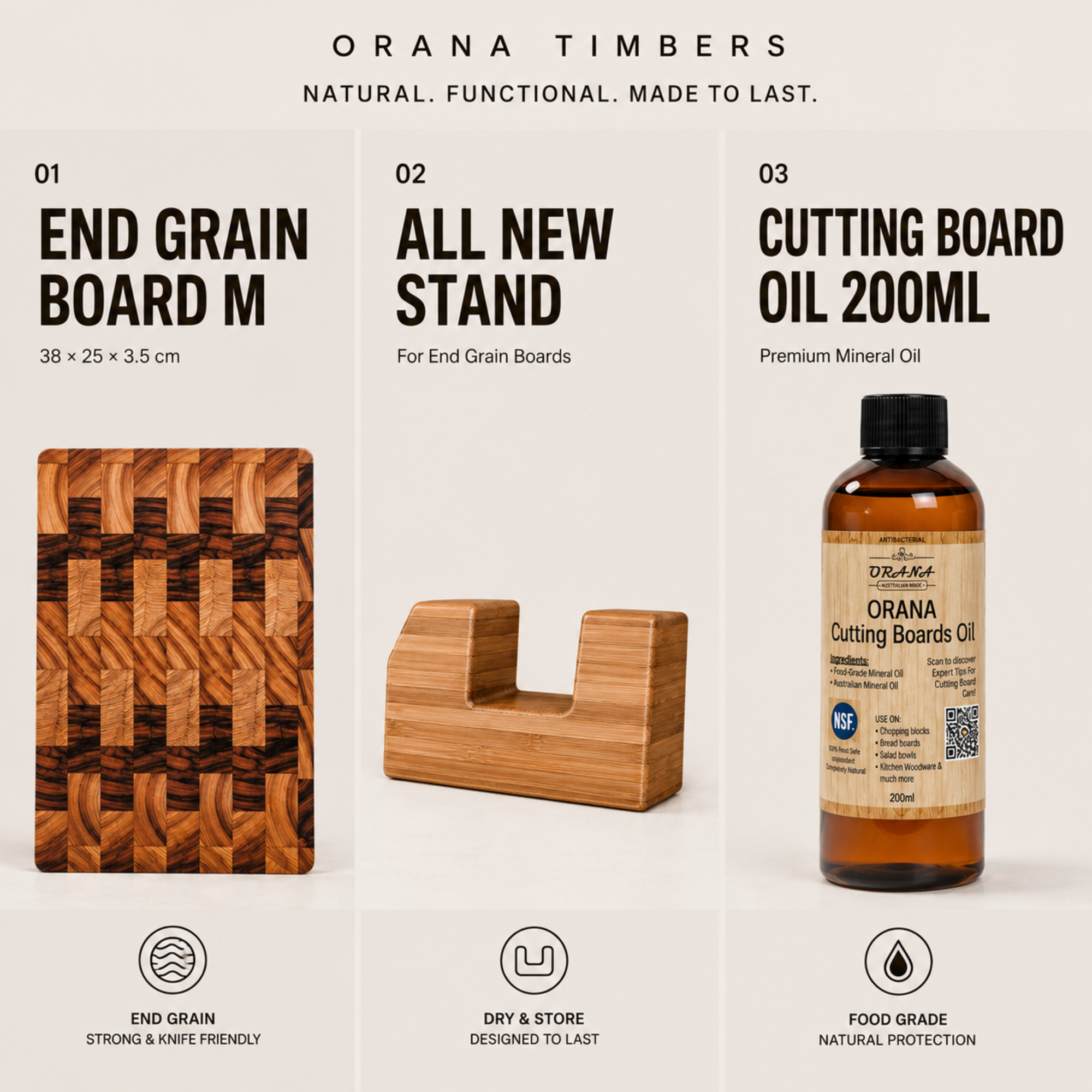 Orana End Grain M Set – 38 × 25 cm | Launch Edition