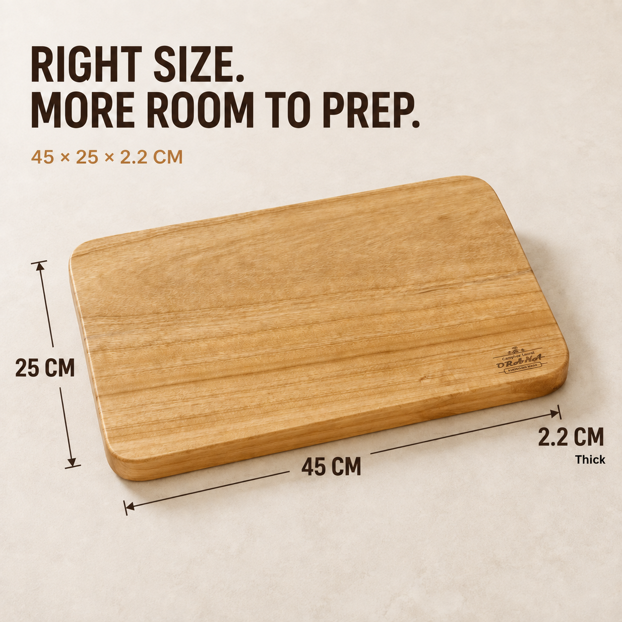 ORANA Everyday Wavy 45 – Camphor Laurel Single-Piece Cutting Board 45 × 25 cm