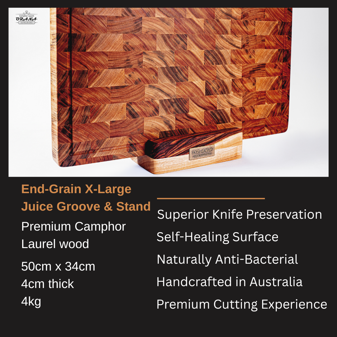 Camphor Laurel Orana End Grain Board 50 x 34cm with stand