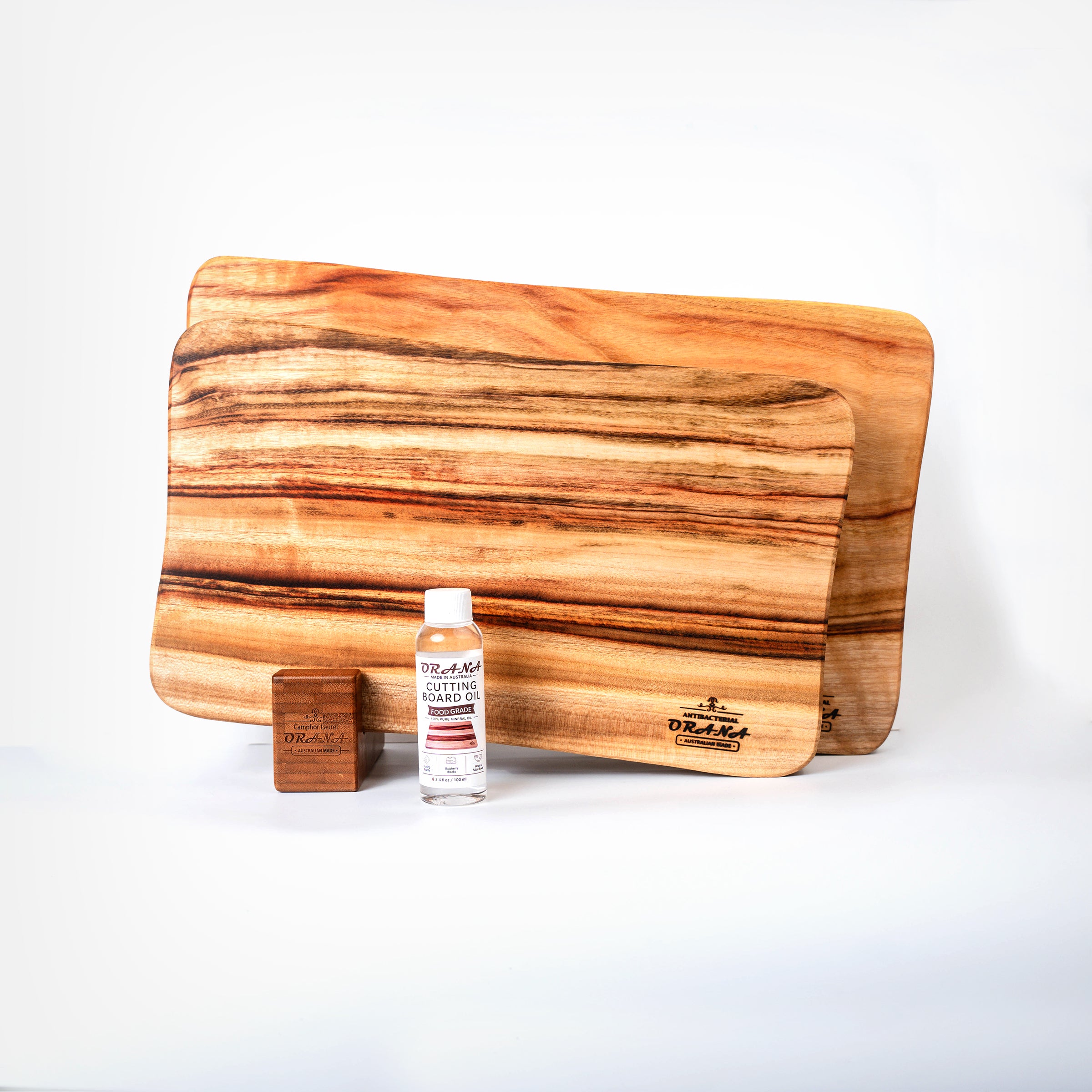 [Father's Day] Orana Signature Wavy Australian Premium Camphor Laurel Single Piece Cutting Board Set – 2 Boards with Stands & Mineral Oil (40x23cm, 46x28cm)