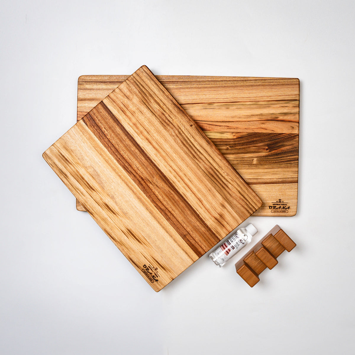 Orana Signature Edge Grain Australian Premium Camphor Laurel Cutting Board Set – 40x31cm + 50x31cm Edge Board with 2 Boards Stand & Mineral Oil
