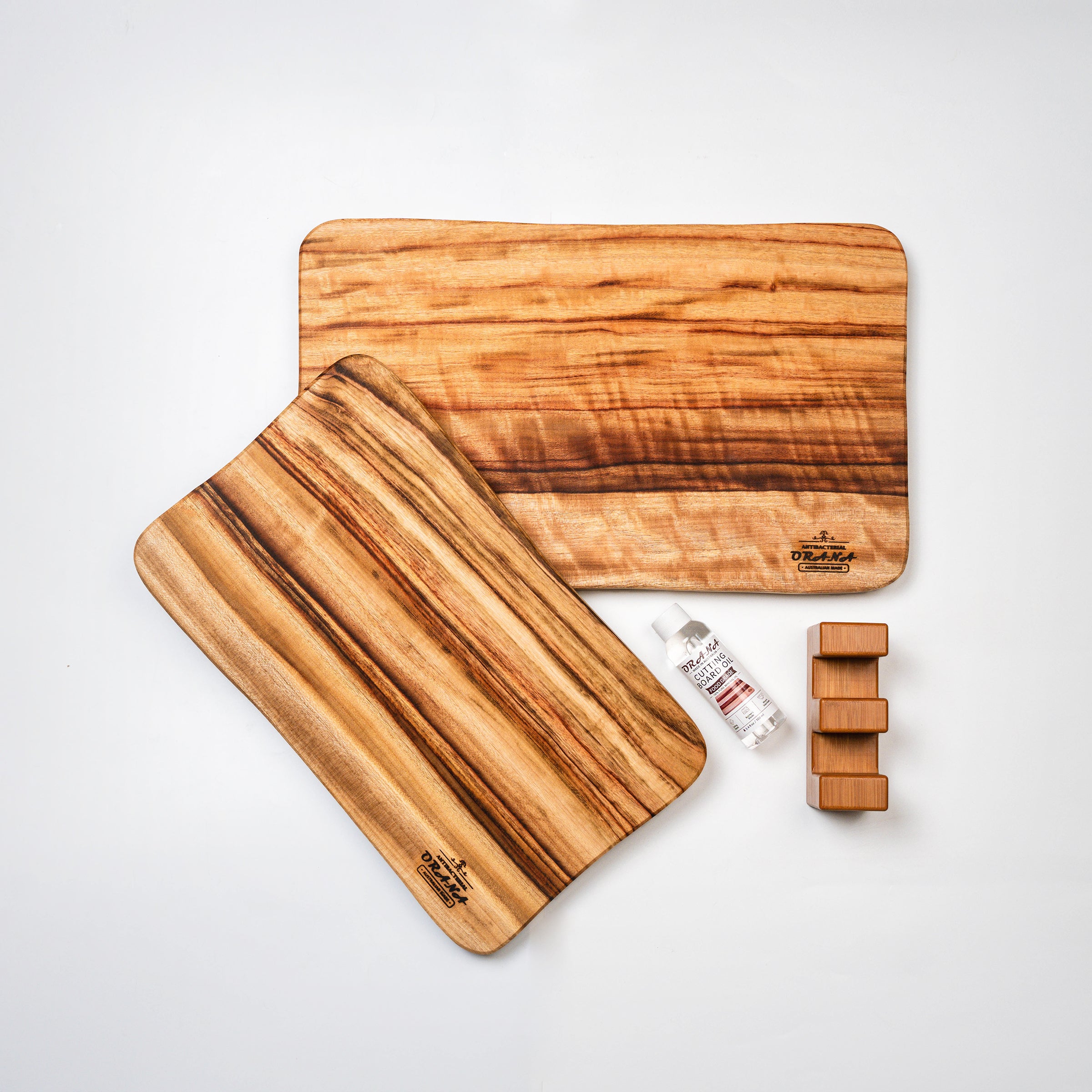 [Father's Day] Orana Signature Wavy Australian Premium Camphor Laurel Single Piece Cutting Board Set – 2 Boards with Stands & Mineral Oil (40x23cm, 46x28cm)