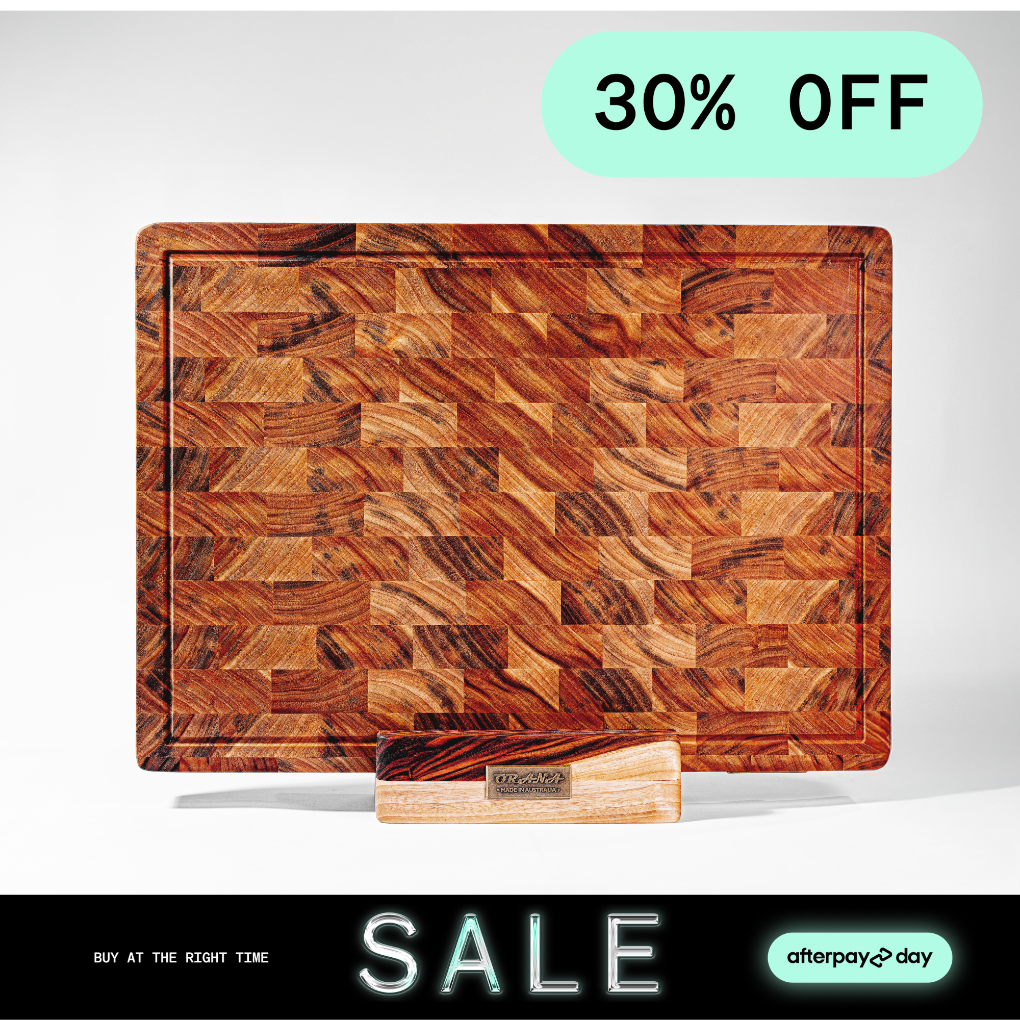 [Gift Product Box] Camphor Laurel Orana End Grain Board – 50 x 34cm with Stand + 100ml oil