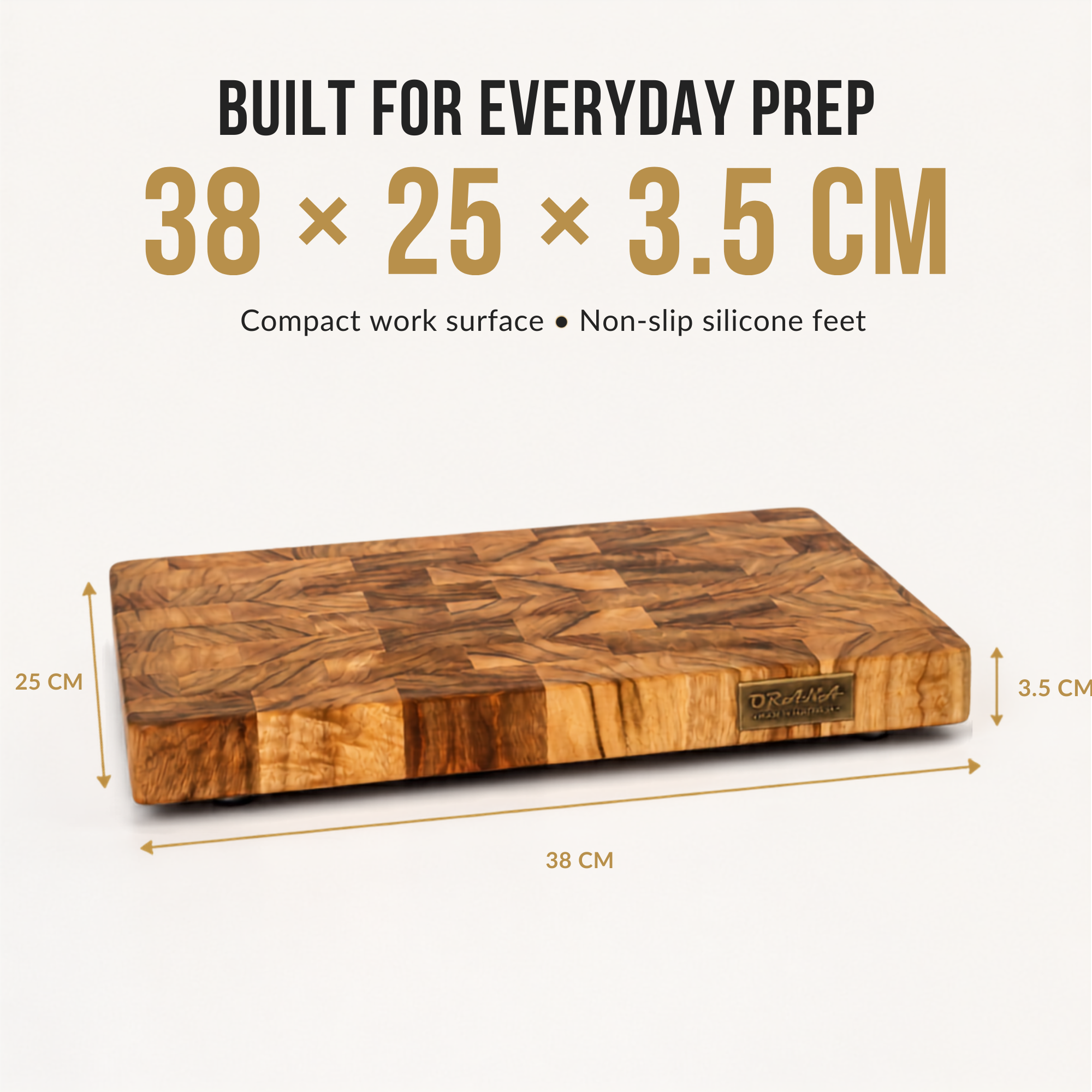 ORANA Signature End Grain M Gift Set – Australian Premium Camphor Laurel Cutting Board 38 × 25 cm with Stand, 100ml Mineral Oil & Gift Box