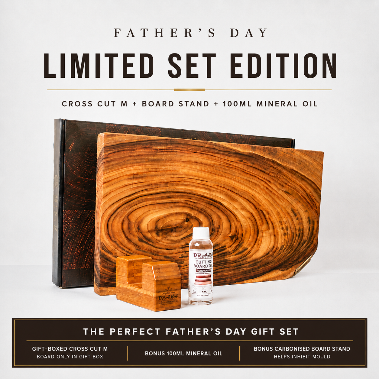[Father's Day] Orana Signature Cross-Cut Medium 50x27cm 3-Directional Cut Design Single-Piece + Stand + 100ml oil