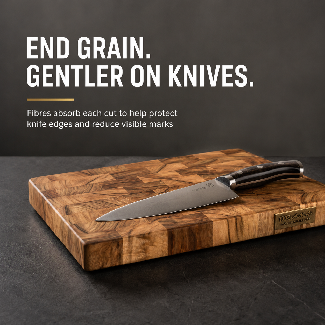 ORANA Signature End Grain M Gift Set – Australian Premium Camphor Laurel Cutting Board 38 × 25 cm with Stand, 100ml Mineral Oil & Gift Box