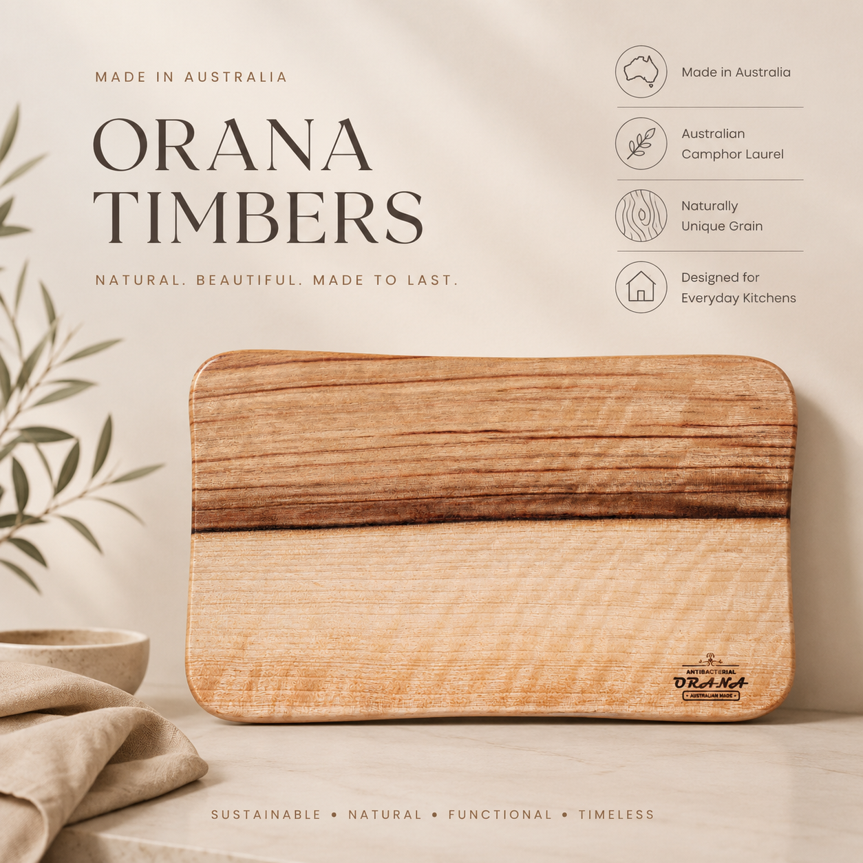 Orana Wavy Single Piece Cutting Board 40 x 23cm
